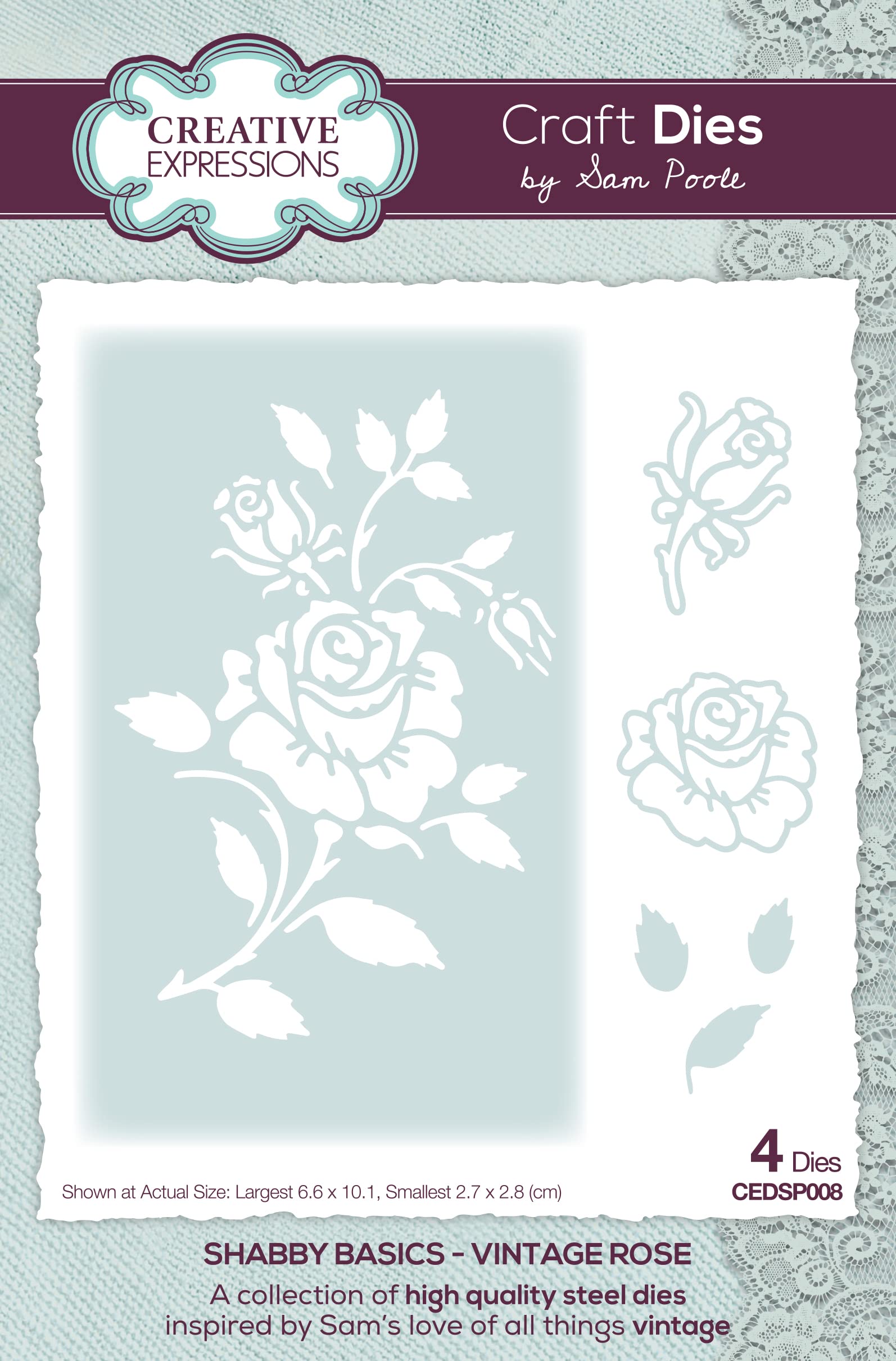 Creative Expressions Metal Sam Poole - Shabby Basics - Vintage Rose - Craft Die, ,Largest Die 6.6 X 10.1 Cm,Cedsp008
