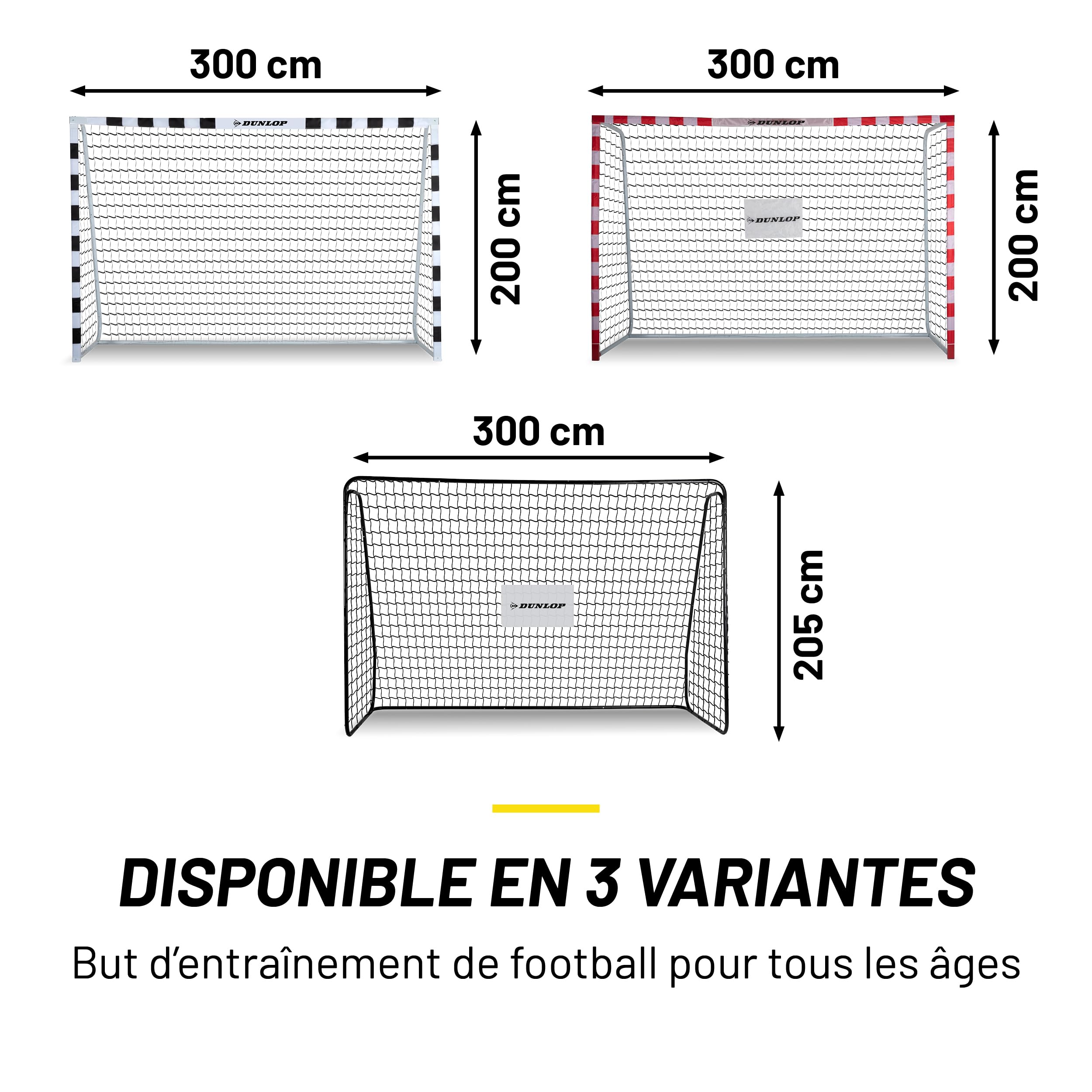 Dunlop Cage de Foot But pour Enfant 300 x 200 x 90 cm Kit Entrainement Football Exterieur Interieur Noir/Jaune