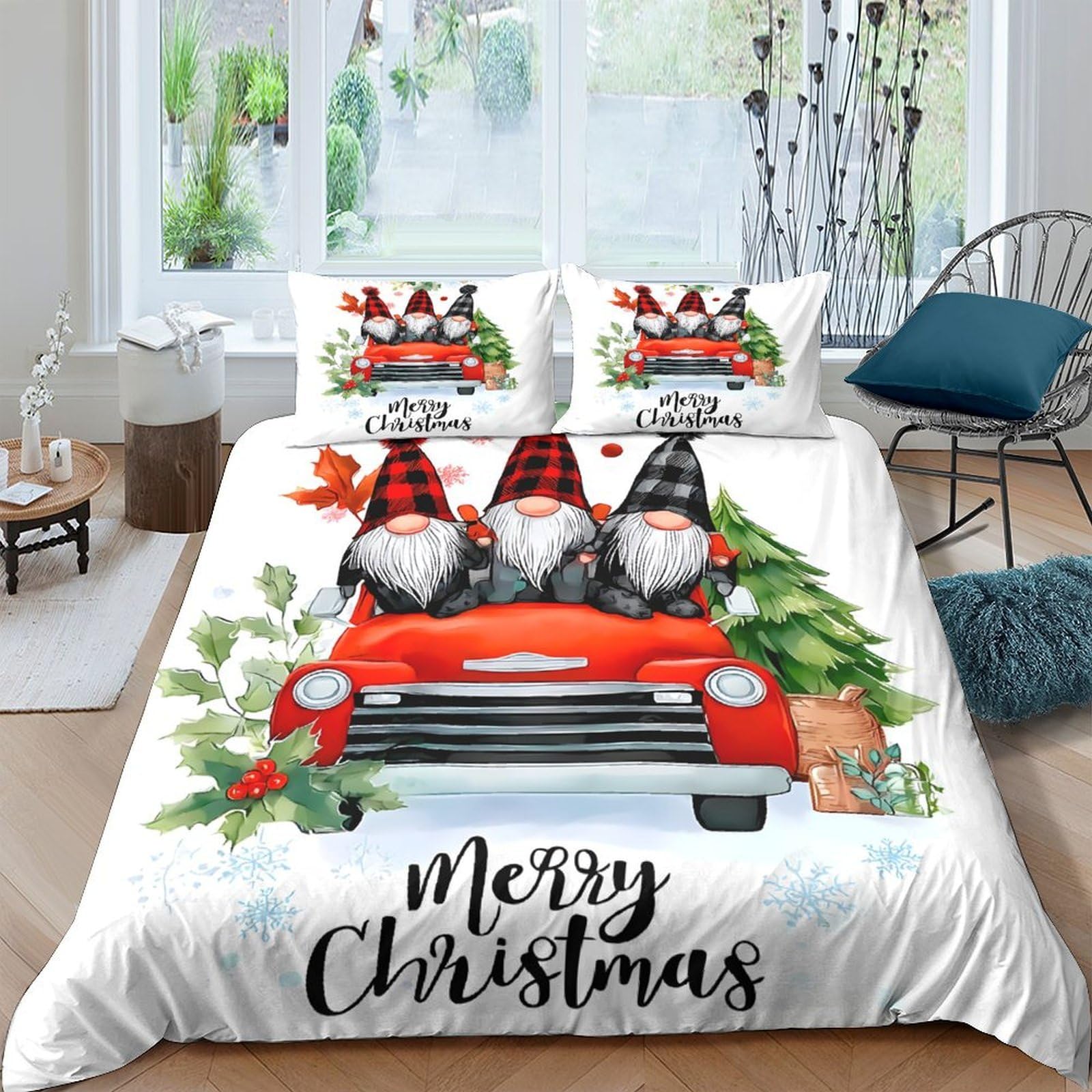 Ctjqhvkz Style-10 3D Printed Christmas Gnome Fitted Sheet Microfiber Soft Red Car Bed Cover For Bedroom Guest Room Decor Easy Care Single（135X200cm）