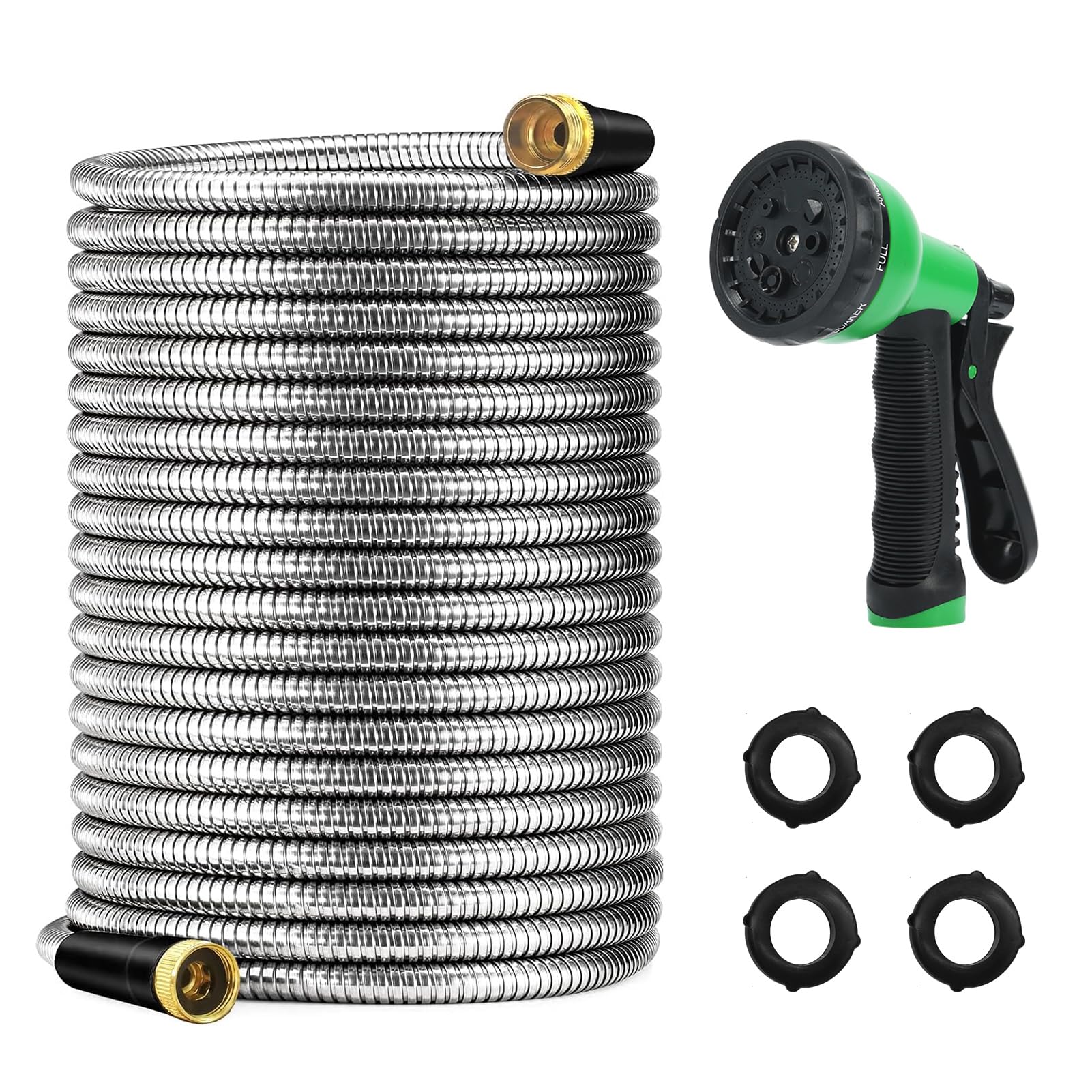 25FT Garden Hose - SIKAIN Heavy Duty Stainless Steel Water Hose Flexible and Leak Proof Metal Garden Hose, No Kink Metal Water Hose for Yard, Outdoor,Car