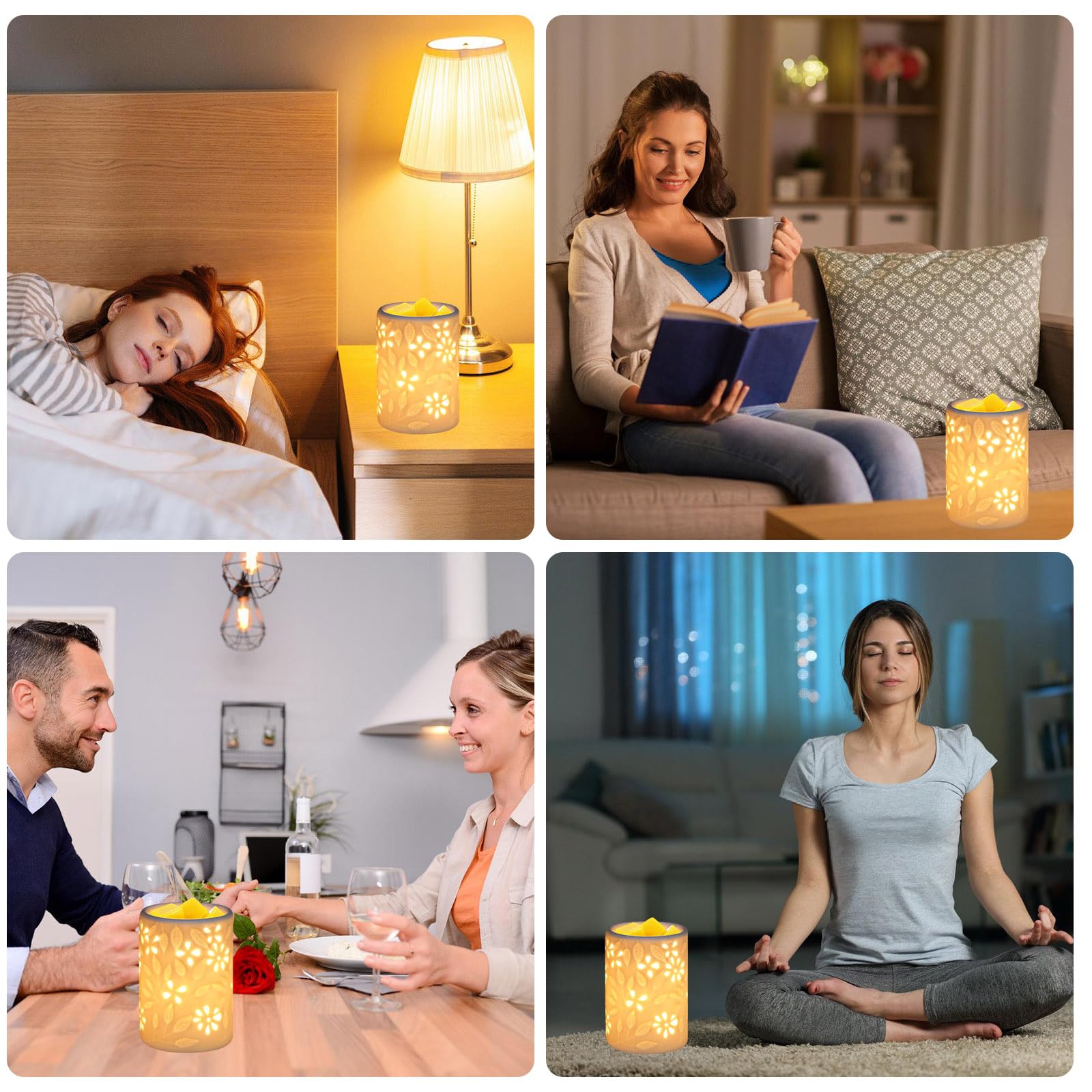 PORFOYO Calentador de cera - Lámpara de fragancia eléctrica de cerámica - Lámpara aromática para cera perfumada - Hornillo para aceites esenciales - Para oficina, yoga, dormitorio