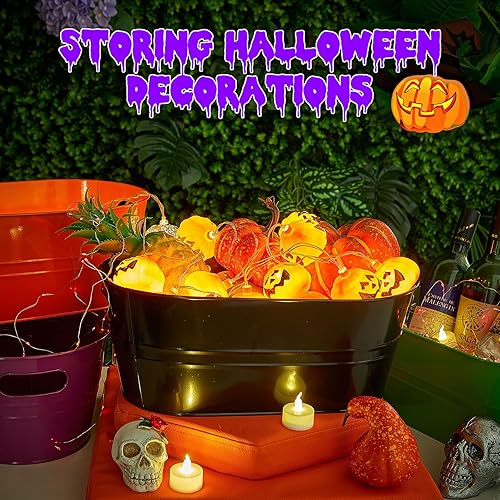 Miniatura 3 de 4 cubos de bebidas de Halloween de 4 galones, grandes tinas de hielo para fiestas, recipientes de metal galvanizado para bebidas, cerveza, vino,