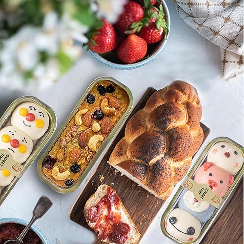 Miniatura 7 de Mini moldes para pan con tapas, 30 moldes rectangulares de papel de aluminio para hornear, mini moldes desechables de 6.8 onzas, con cucharas y