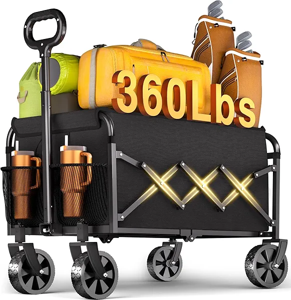 Wagons Carts Foldable - 360Lbs Collapsible Wagon Cart with Wheels Portable - Folding Wagon Lightweight for Camping, Sports, Travel, Picnic, Groceries, Shopping