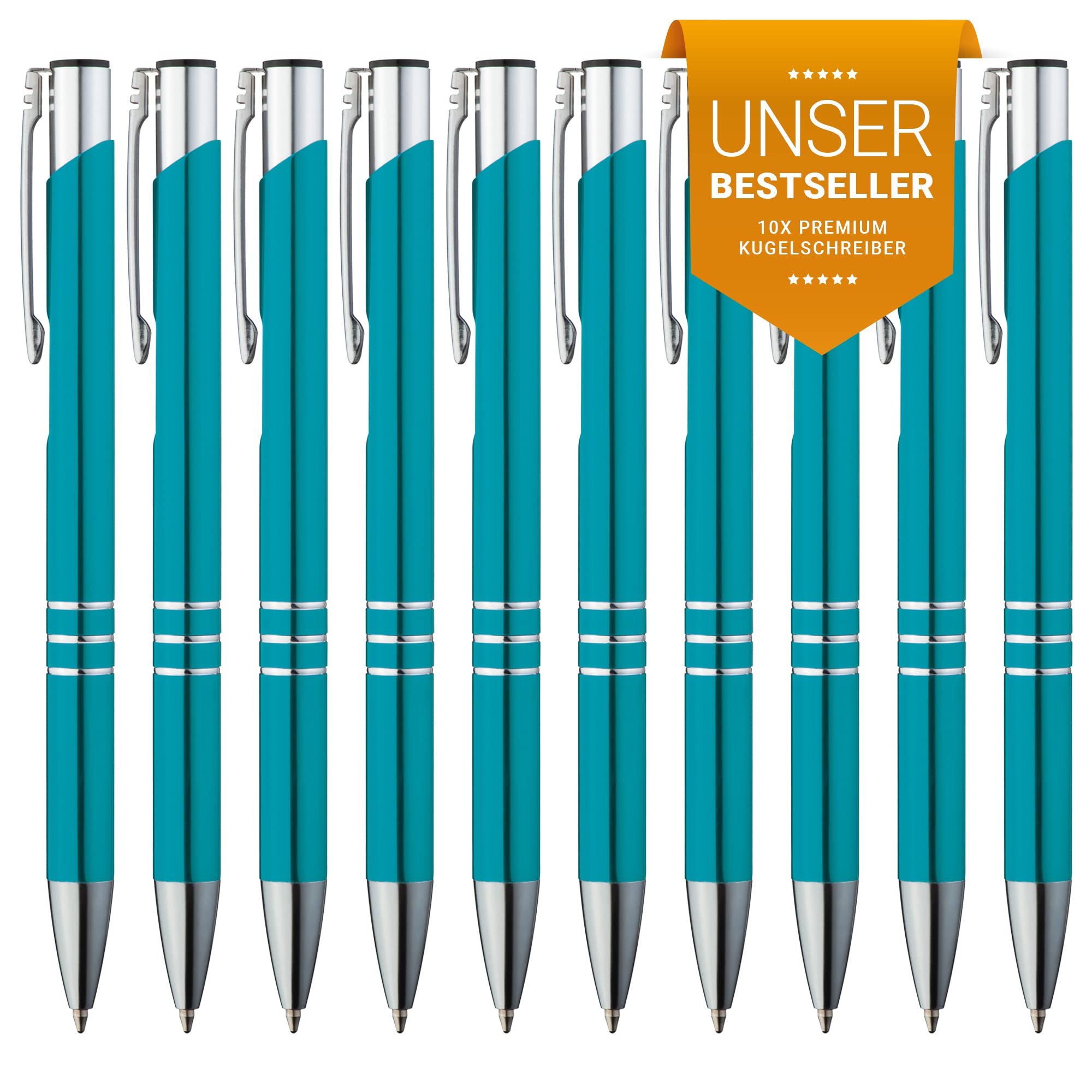 GIMEI Metal Ballpoint Pen Set of 10 | Premium High Quality for Easy and Soft Writing | Blue Writing Turquoise as a Visual Eye-Catcher