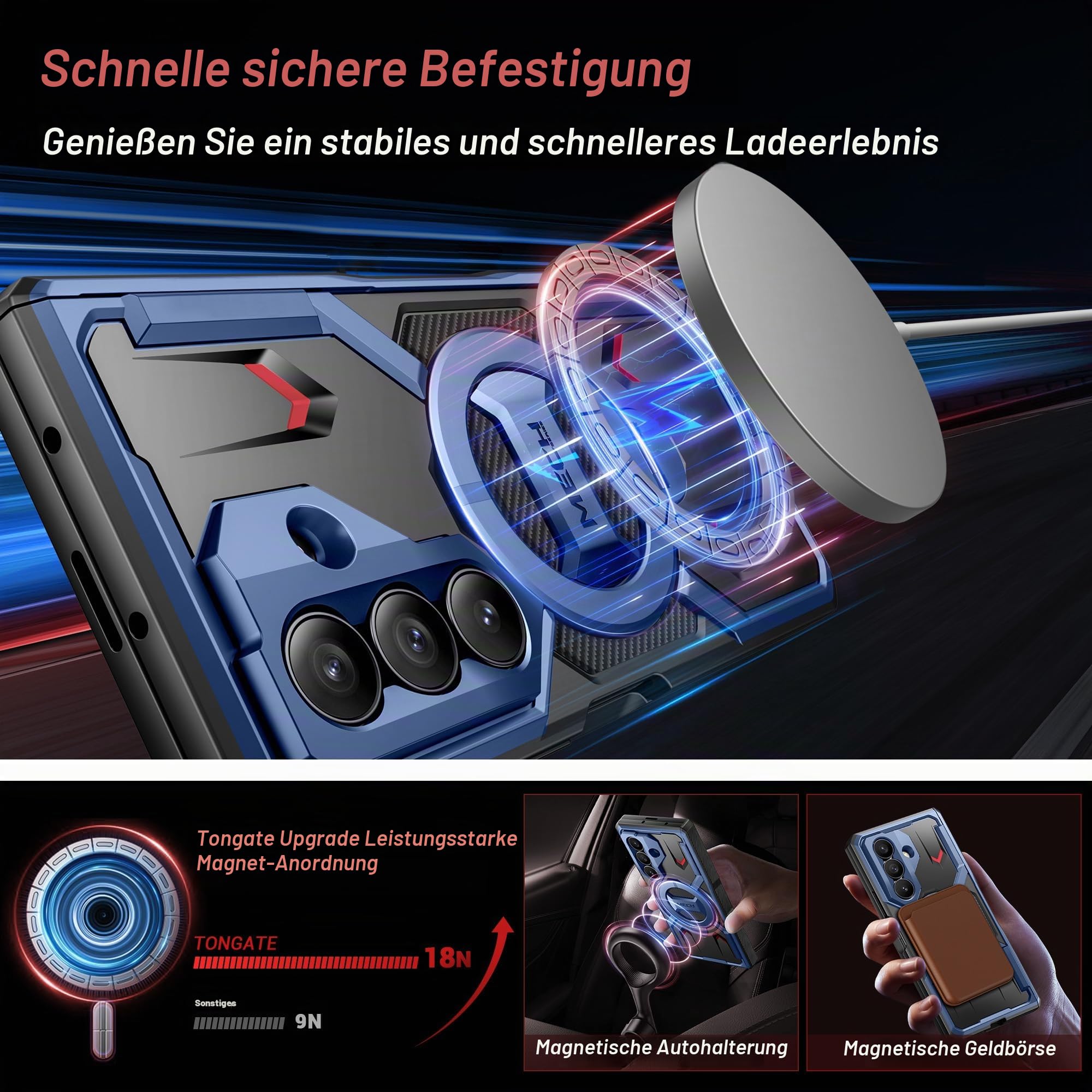 Tongate 360°Drehbarer Magnetständer für Samsung Galaxy Z Fold 7 Hülle mit Privatsphäre Bildschirmschutz, [Kompatibel mit Magsafe] [Anti-Spionage] [360°Ringhalterung] Vollständig Stoßfeste Hülle, Blau