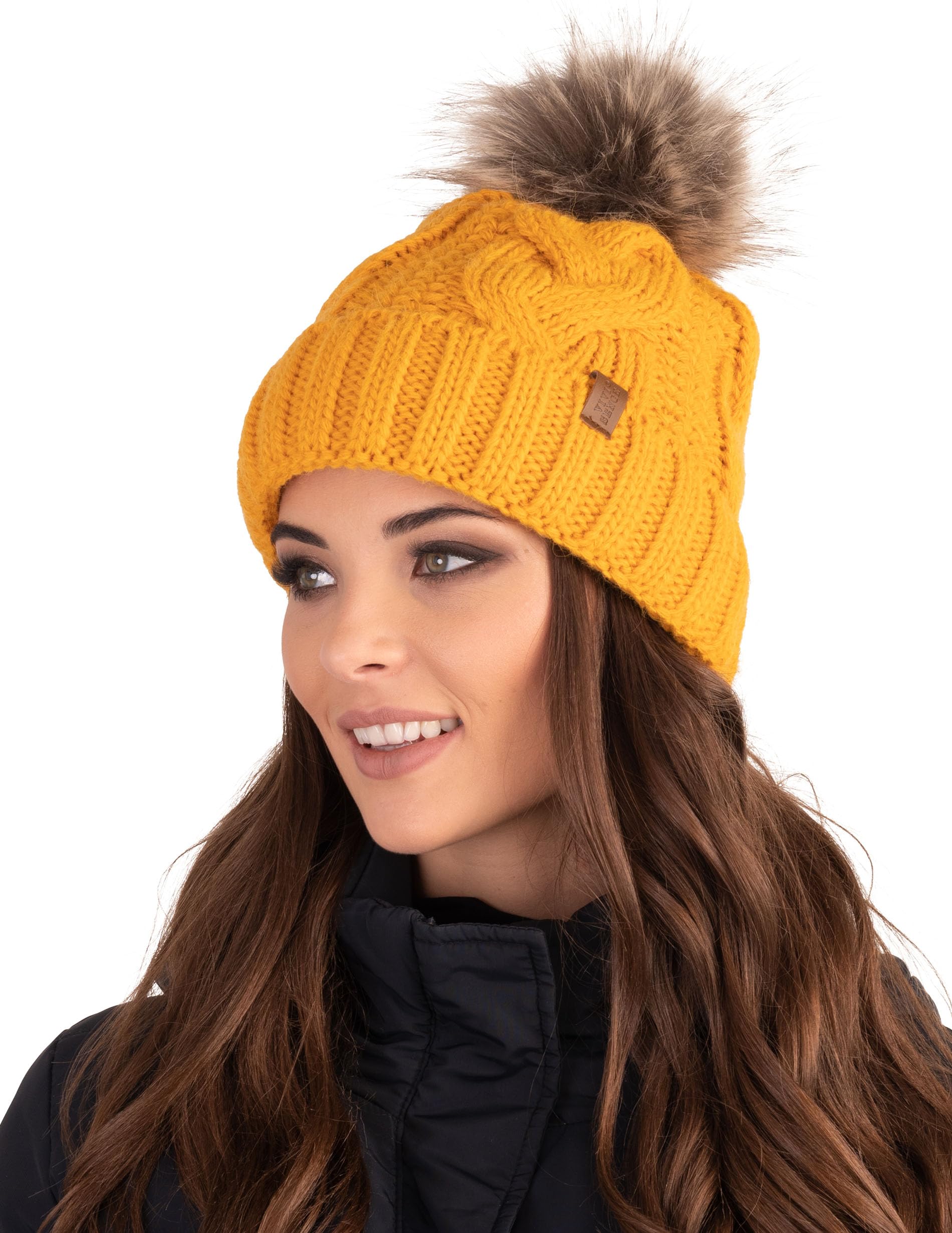 Vivisence Winter Hat with Pom Pom for Women Warm Ideal for Cold Days 7014, Honey,UNI