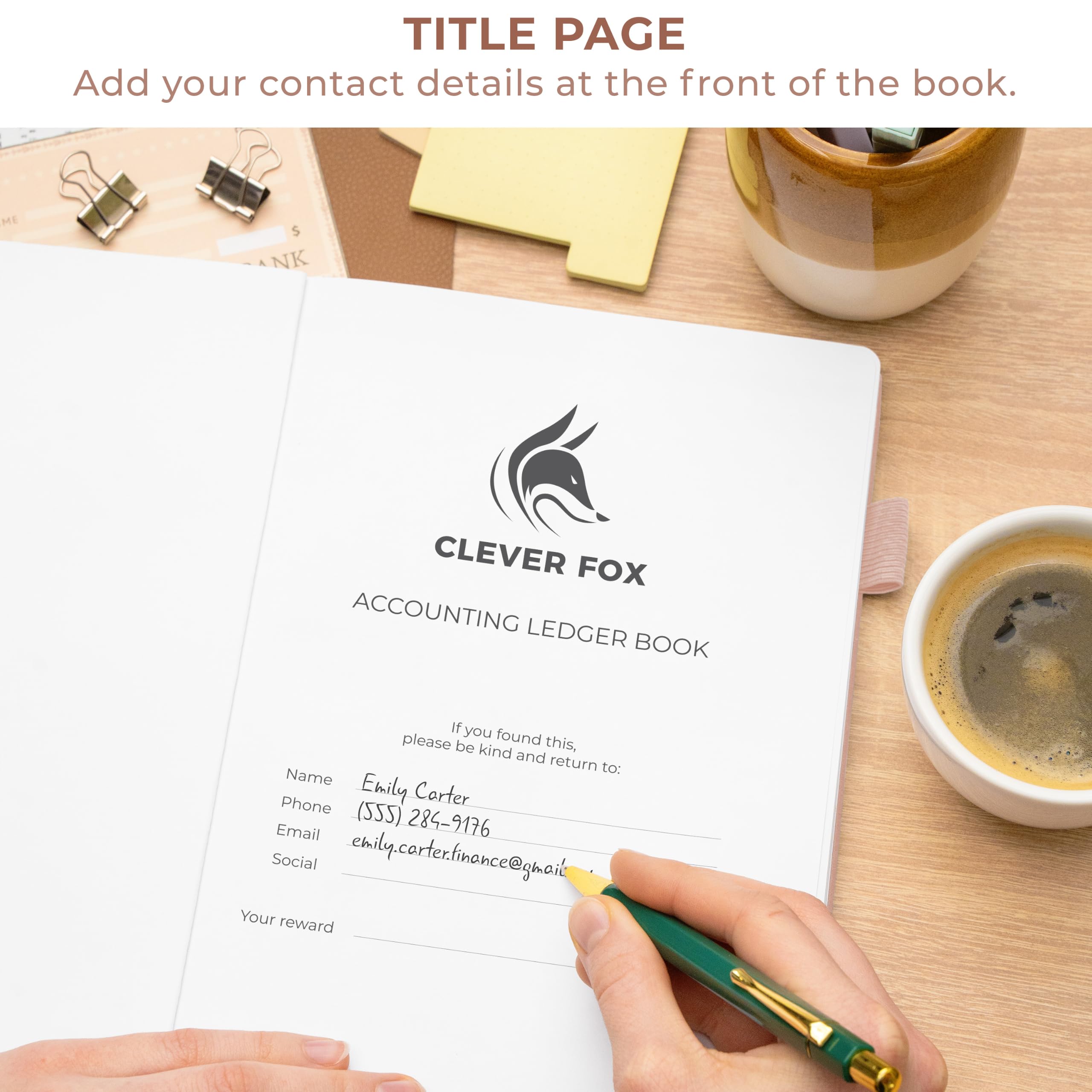 Clever Fox Accounting Ledger Book – Accounting Book for Small Businesses & Personal Use – Columnar Account Book Ledger for Tracking Money, Expenses, Deposits & Balance – Large, 7x10″ (Rose Gold)