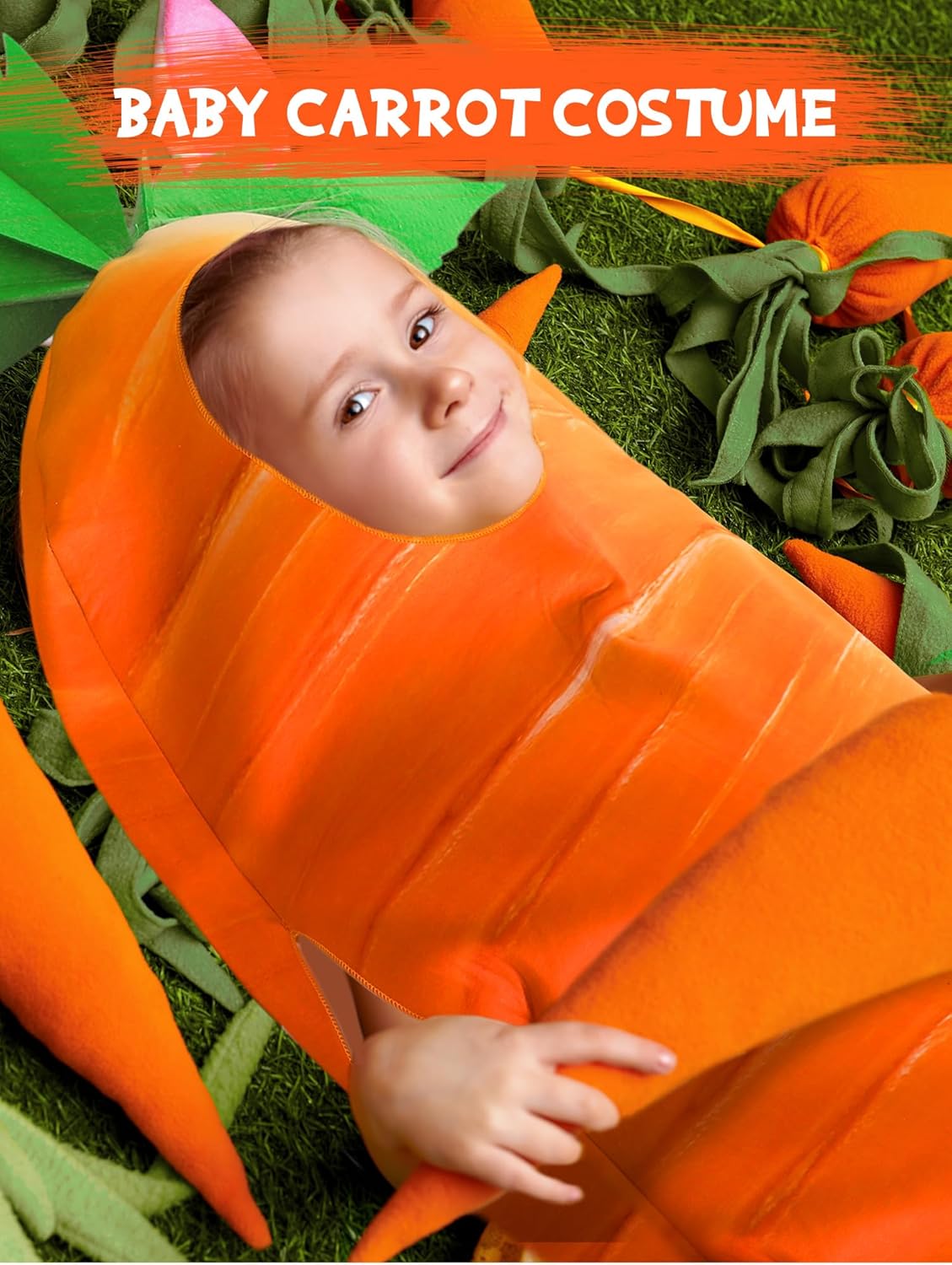 Funtery Easter Carrot Costume Orange Vegetable Carrot Cosplay Funny Vegetable Food Costume Suit for Easter Cosplay Stage Performance Birthday Dress up Party