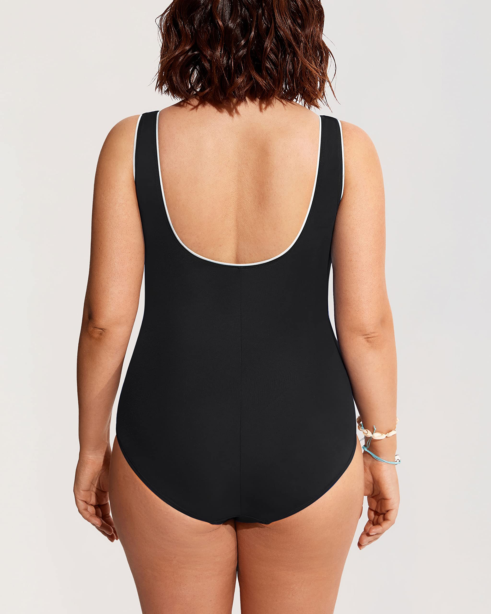 DELIMIRA Maillot de Bain Une pièce rembourré pour Femme - Grandes Tailles - Col en V