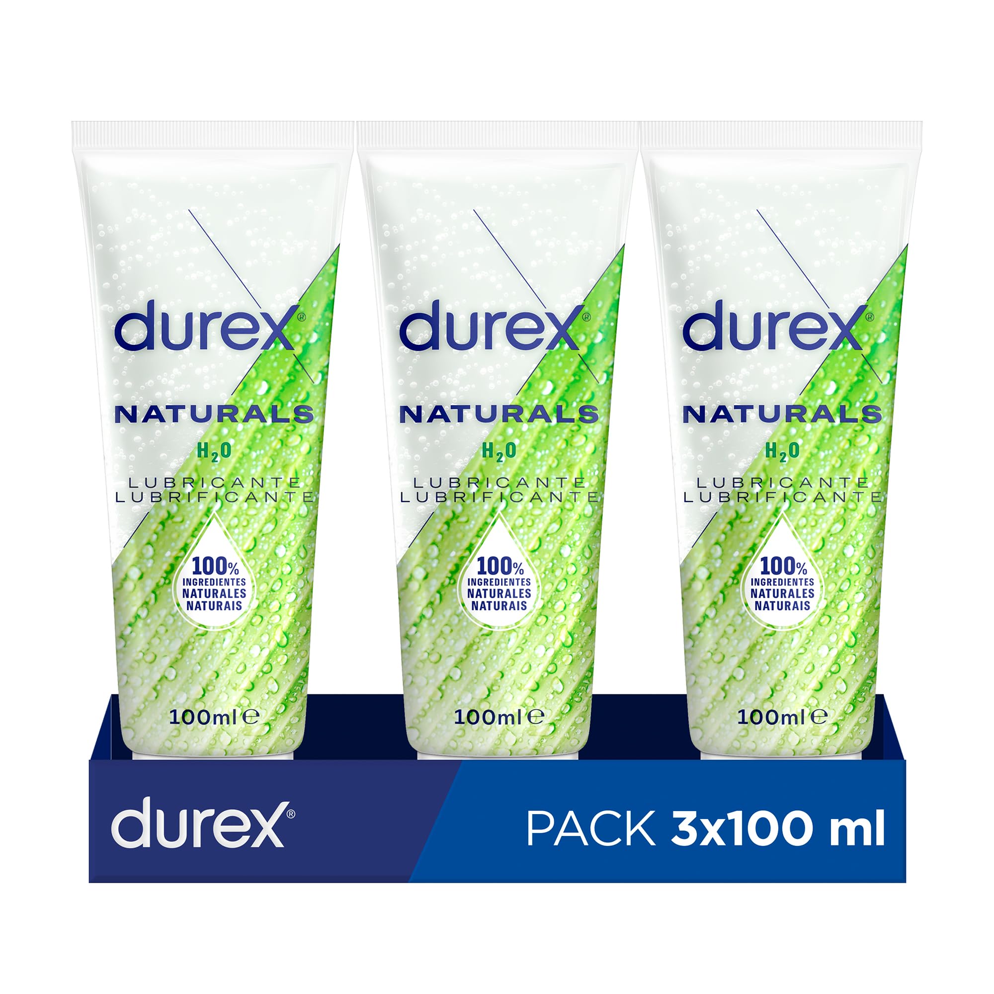 Durex Naturals H2O Lubricante, con ingredientes 100% naturales, 100 ml [Pack 3 Unidades]