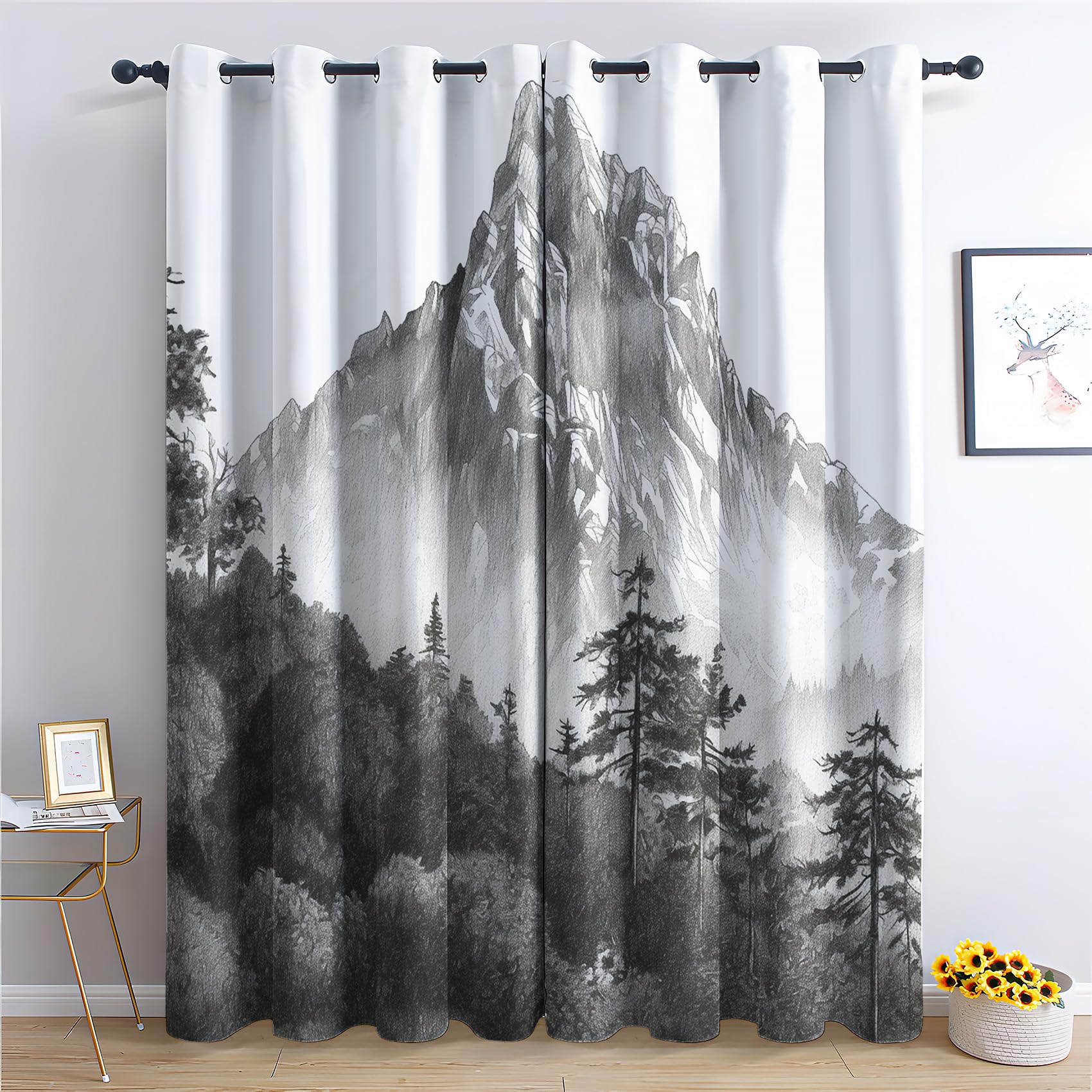 Rideau Occultant et Isolant Thermique pour Salon Chambre, Motif Paysage, à Oeillets - Lot de 2 Draperies Intérieur Naturel 140x240cm LxH