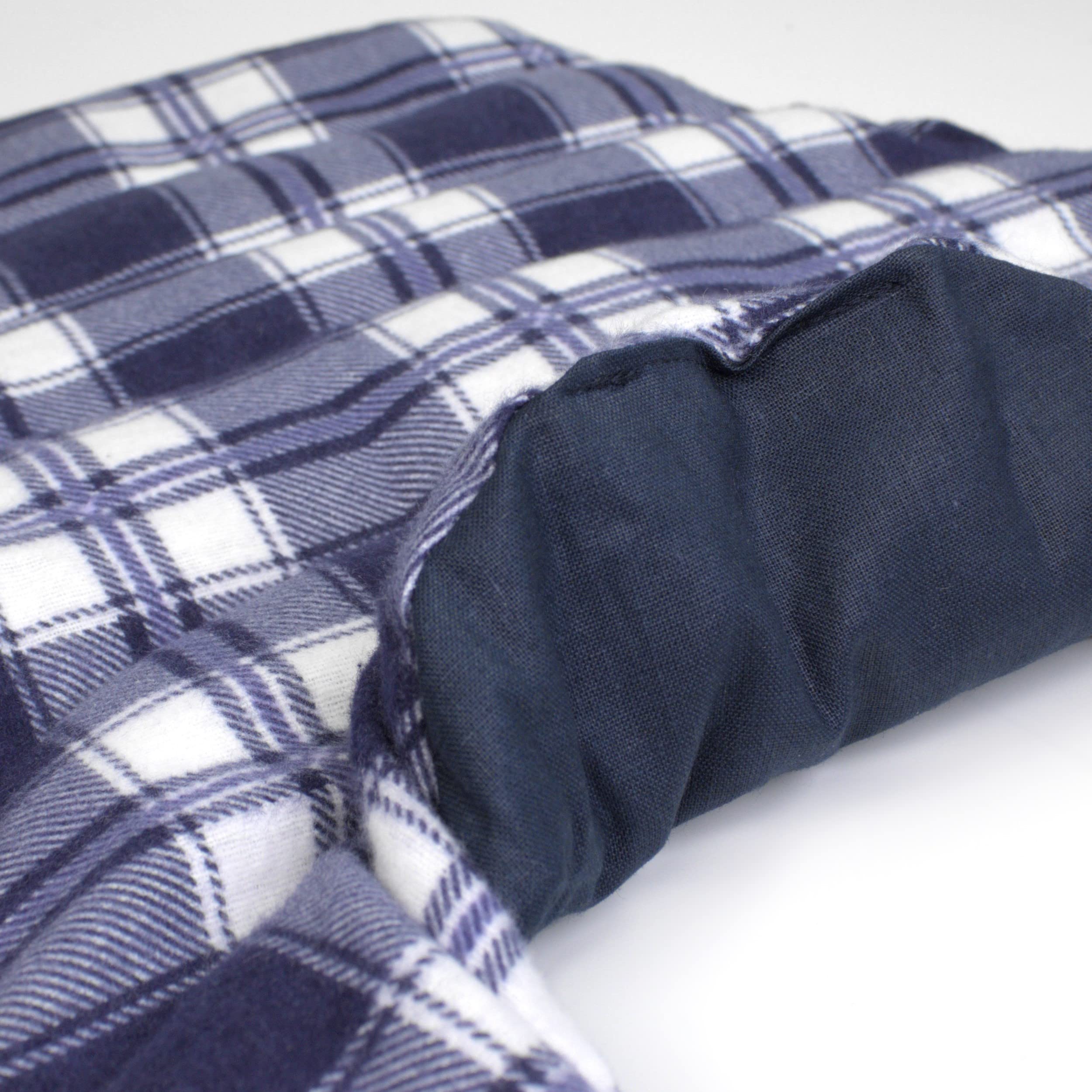 Tour de cou pour vertèbres cerivicales avec col montant et partie dorsale - écossais bleu flanelle - Coussin thermique 2 en 1 untilisable à chaud ou à froid - grains d'épeautre