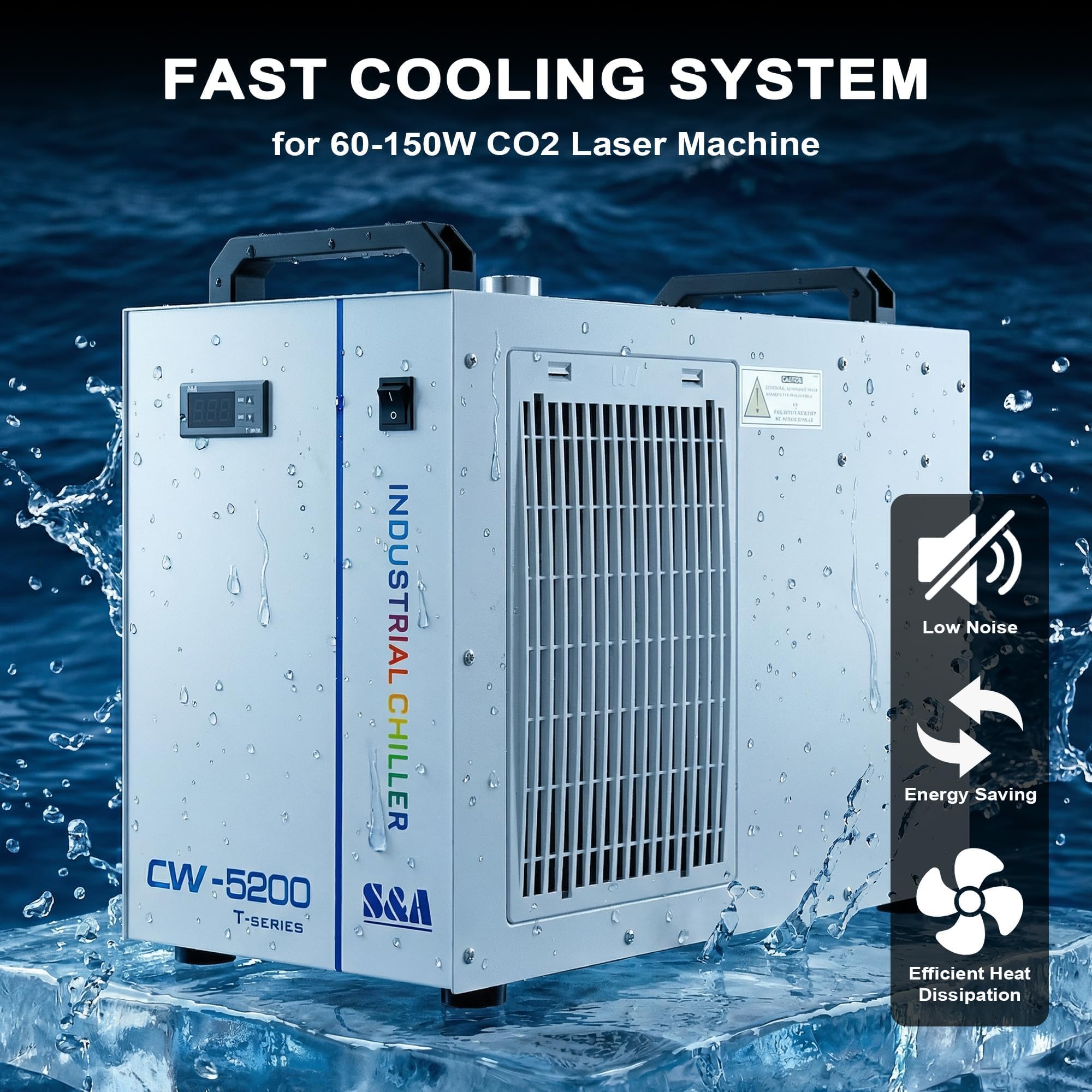 S&A Genuine CW-5200TH Industrial Water Chiller Enfriador de Agua Industrial 7L Capacidad para máquinas de Grabado y Corte por láser de CO2 de 80W-150W
