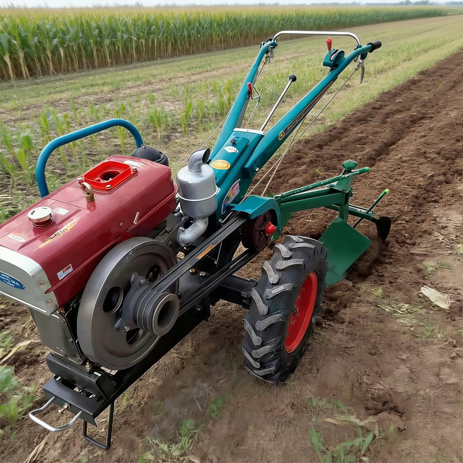 Mini motoculteur de ferme - Tracteur de marche à 2 roues - Tracteur manuel pour le labourage du sol, la plantation et l'agriculture à petite échelle