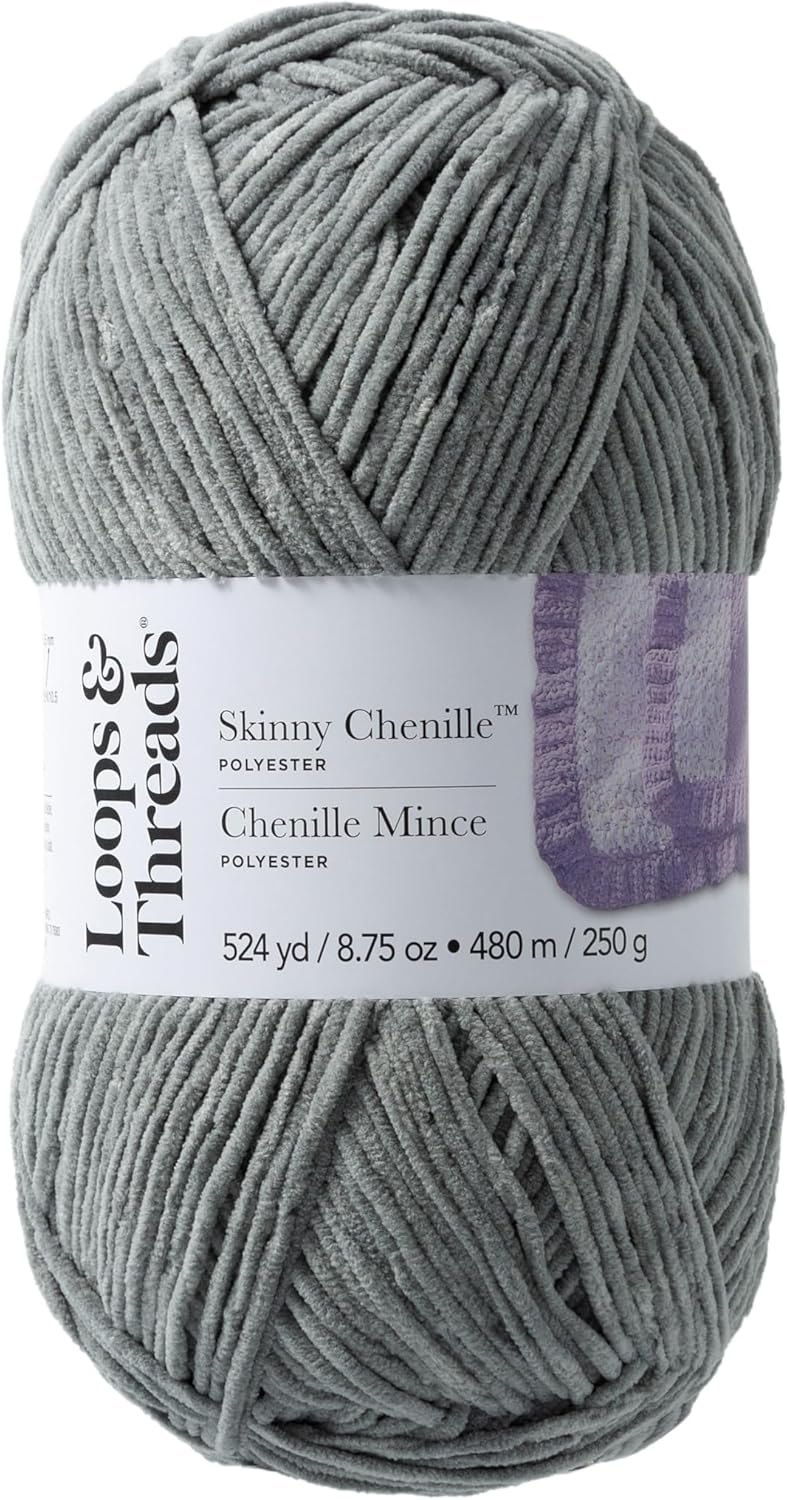 Loops & Threads Seal Skinny Chenille Yarn - Medium Weight Yarn for Knitting, Crochet, Weaving, Arts & Crafts, 12 Pack