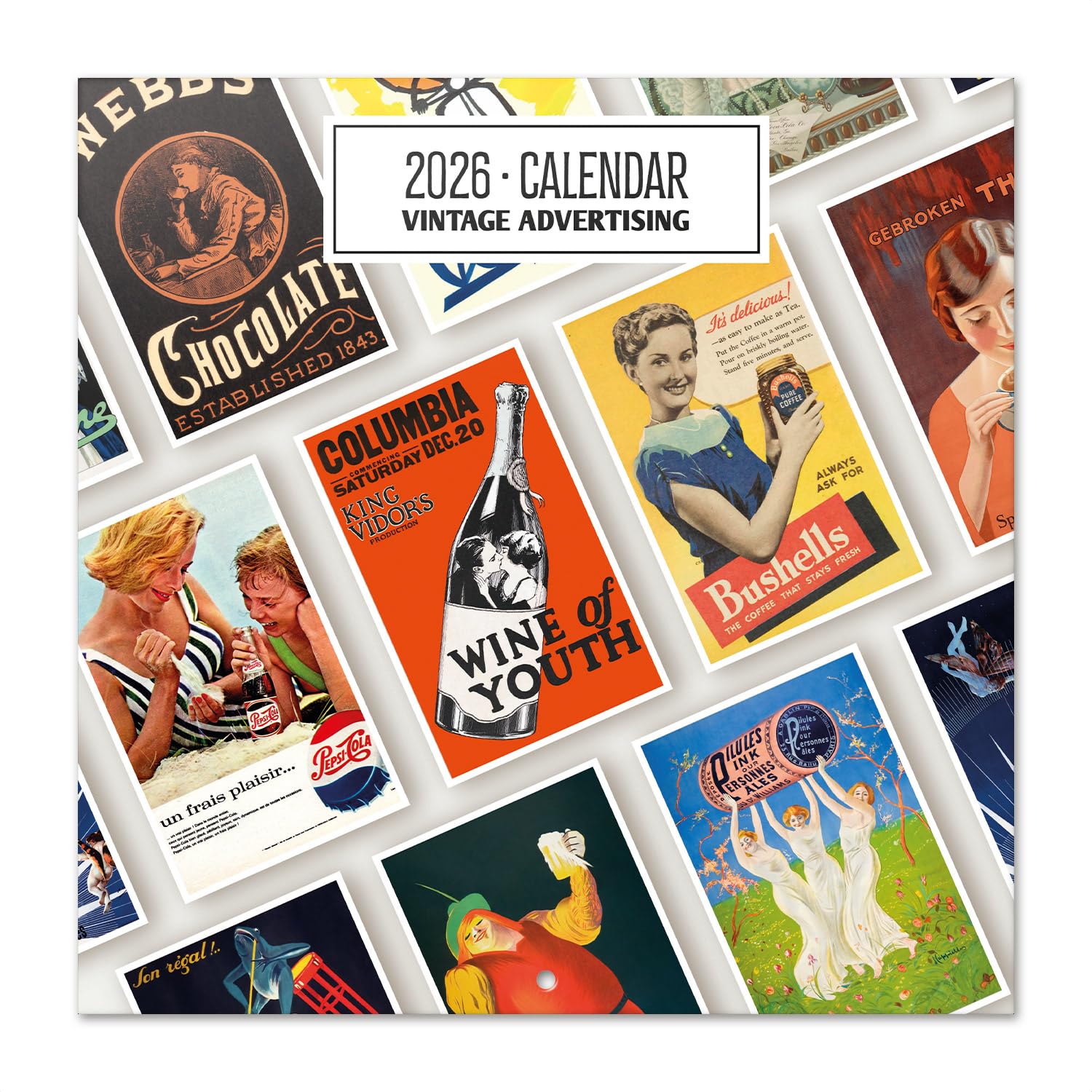 Vintage Advertising Wall Calendar 2026 12" x 12" FSC® Plastic Free - Starts Week On Sunday | Family Planner Art Calendar 2026 | Vintage Gifts