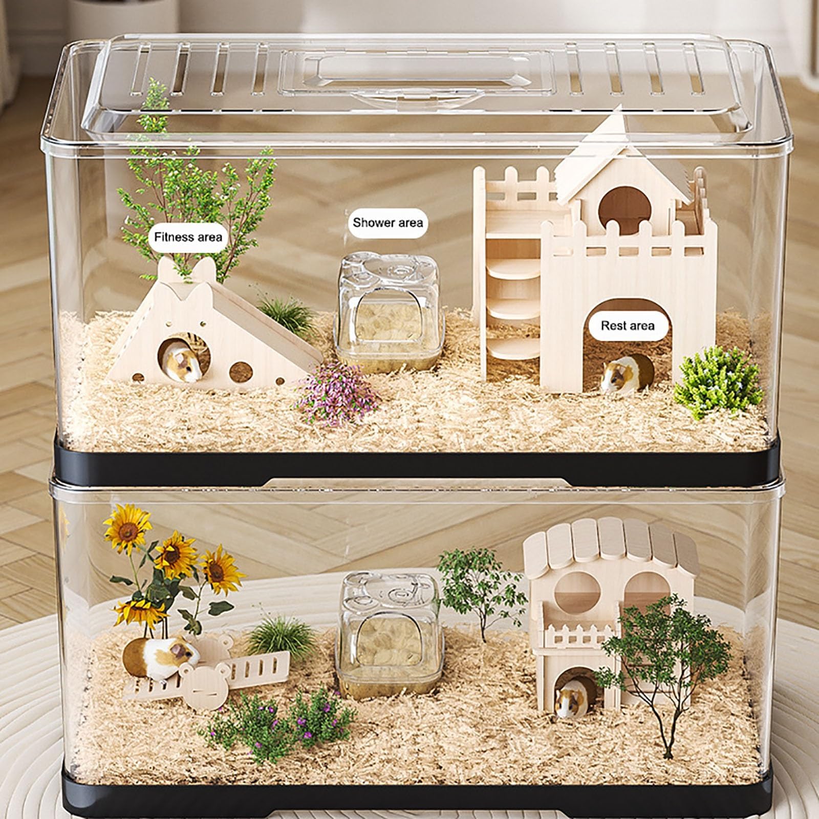 Cage à hamster en acrylique avec vue complète et transparente – Habitat pour souris et hamster avec ouverture sur le dessus