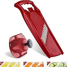 Coupe-légumes Onde-Gaufre Börner PowerLine + Porte-Fruit (2 pièces) • Coupe-légumes Ondulé • Coupe Vague & Gaufrette • Set pour Frites & Gaufrettes de Pommes de Terre (Rouge)