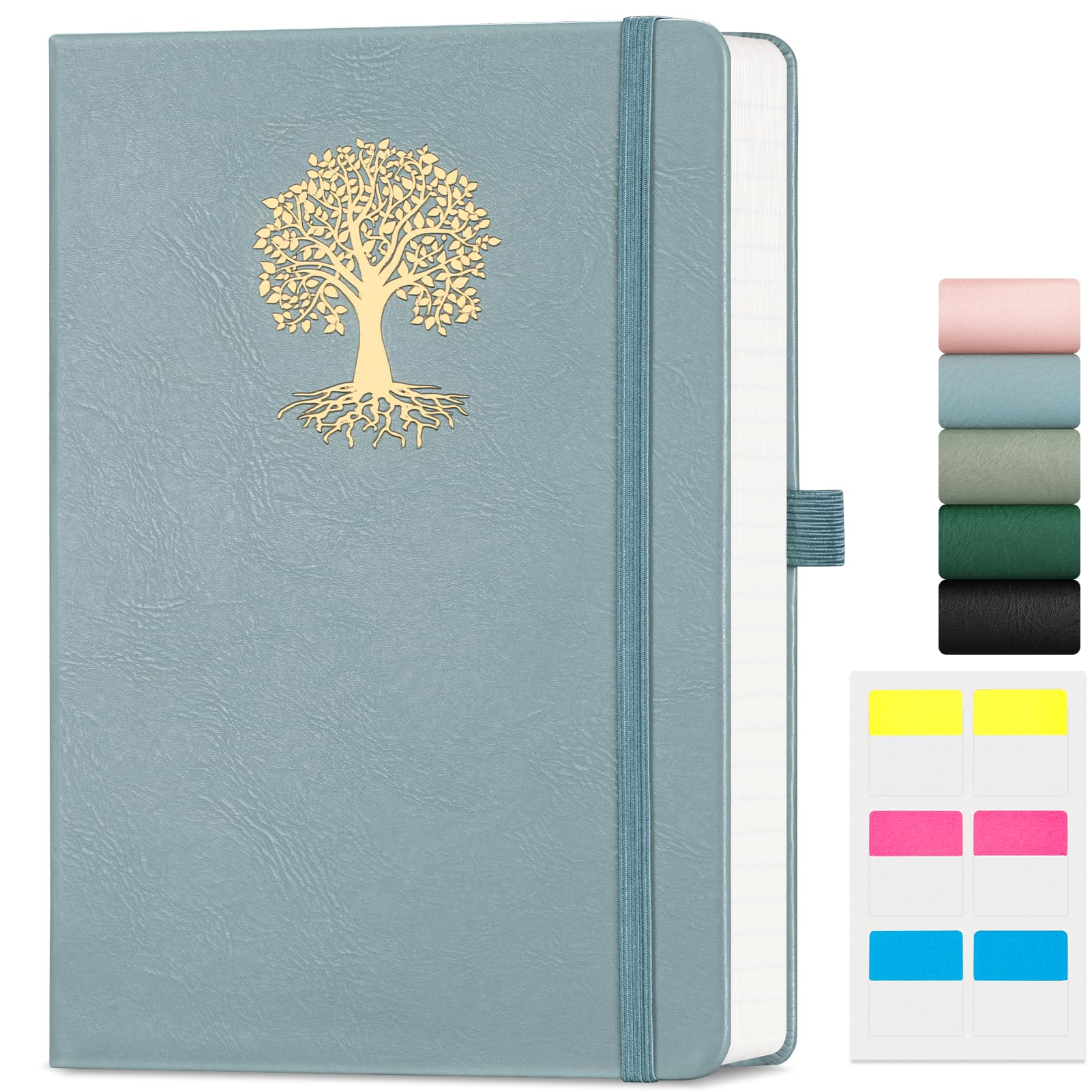 EMSHOI Notebook A5 Lined, 100gsm Hardcover Leather Journal with Sticky Notes