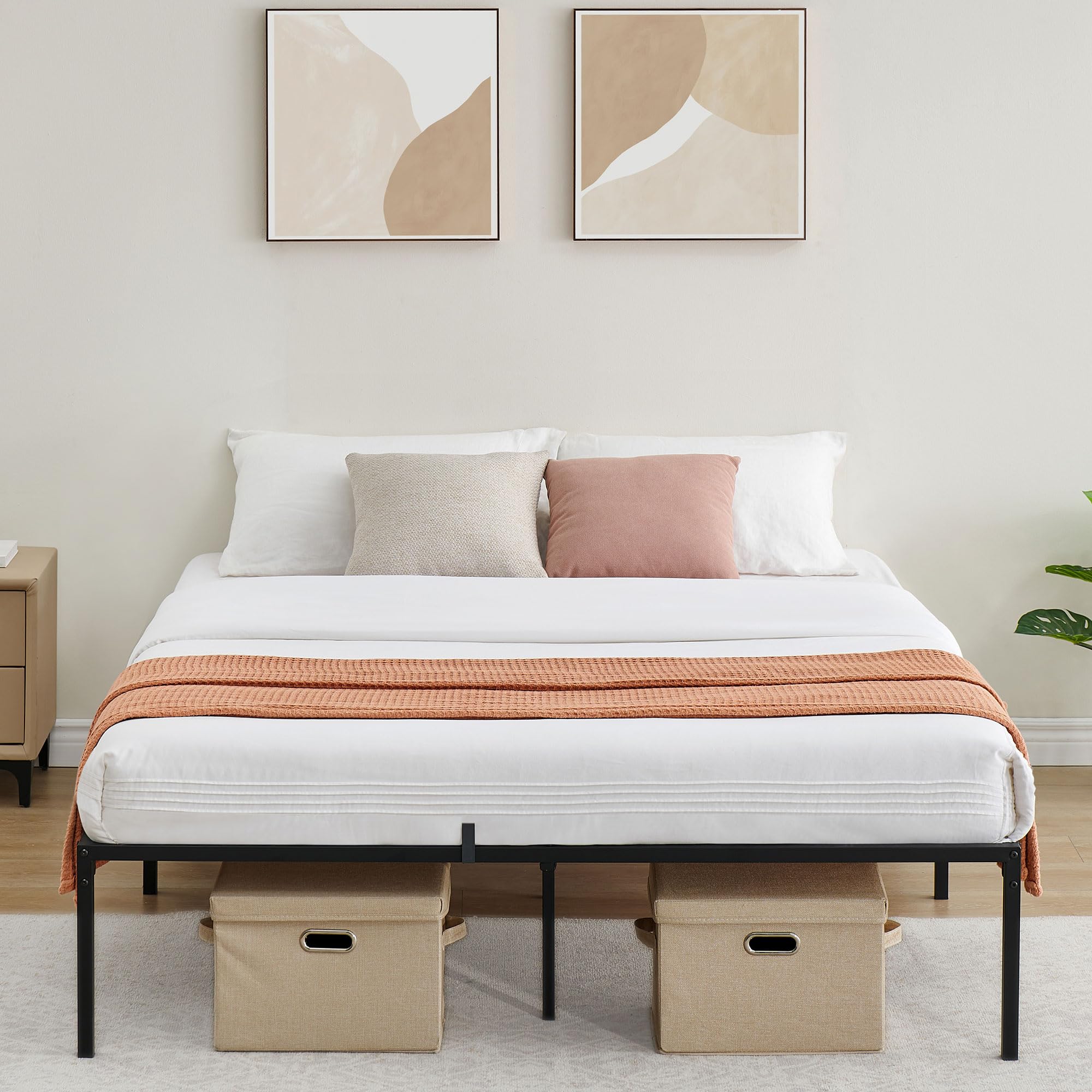 IDEALHOUSE Full Size Bed Frame with Storage,14 Inch Metal Platform Full Bed Frame,Mattress Foundation and Steel Slat Support,No Box SpringNeeded,Black (Full)