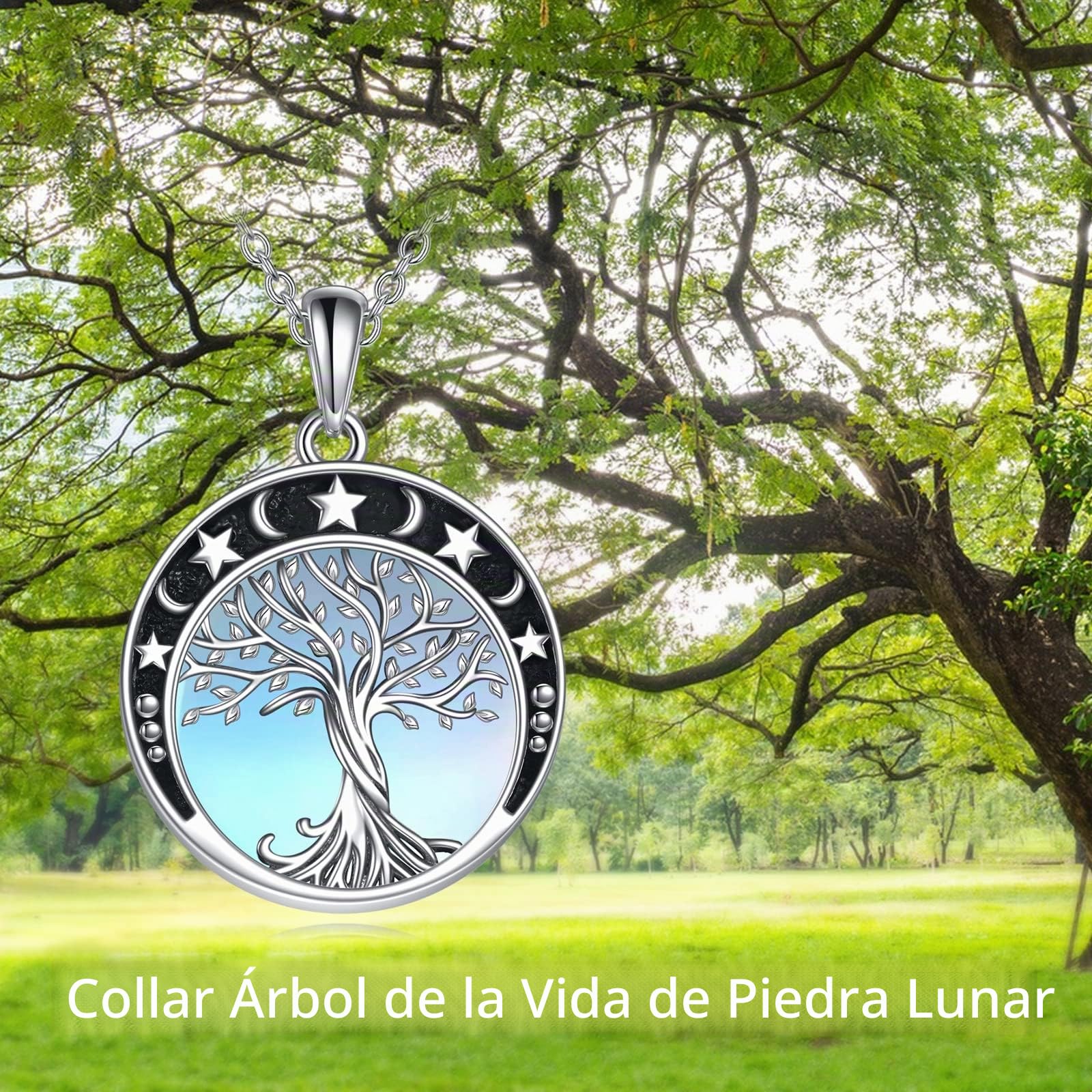 YAFEINI Collar del árbol de la Vida 925 plata Esterlina Piedra Lunar Celta Irlandesa Nudo Lunar Collar Colgante Joyería Regalo