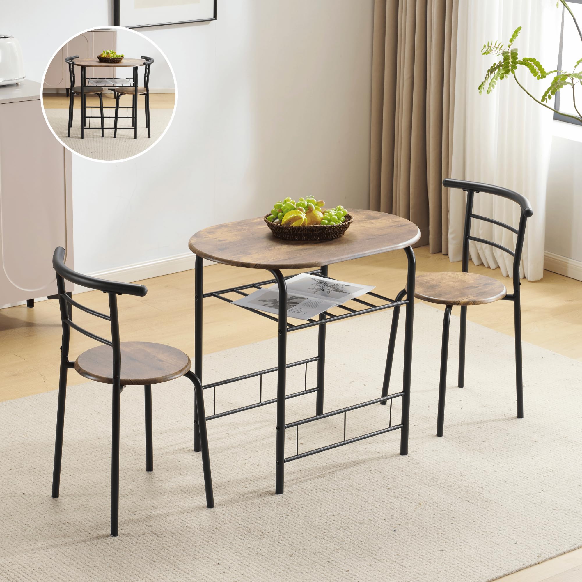 Amazon｜JvFun ‌円形ダイニングセット 2人用 テーブル+チェア2脚