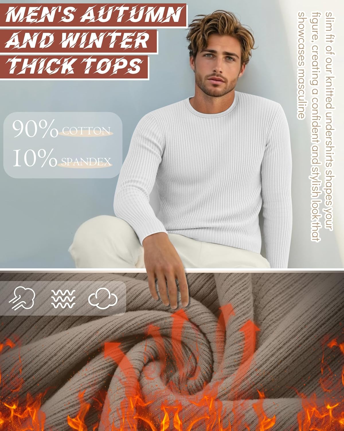 Neer 4 Pack Men's Big and Tall Thermal Long Sleeve T-Shirts, Cotton Ribbed Crew Neck Slim Fit Base Layer Sweaters Undershirts - Image 3