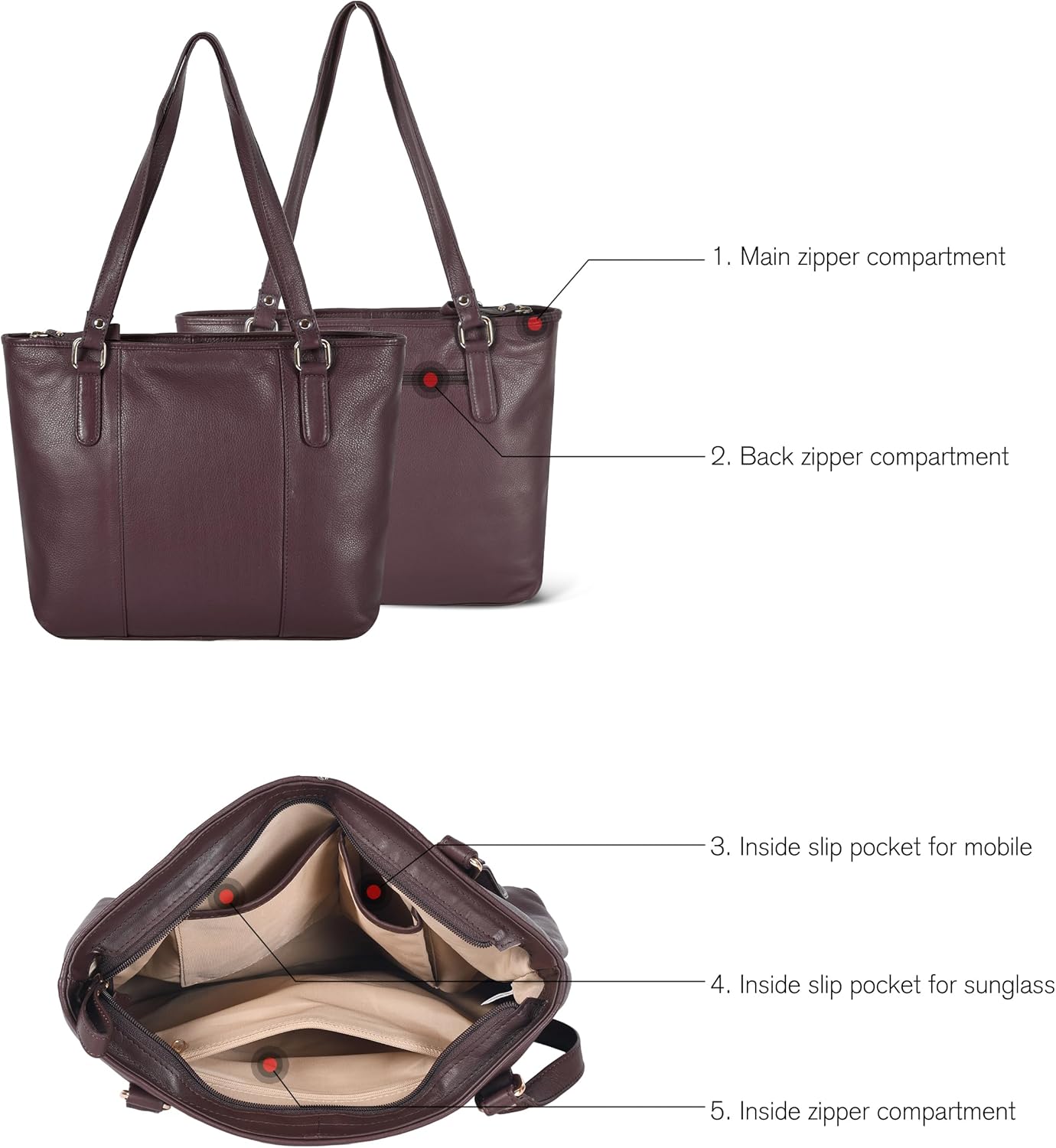 Leather Purse For Women - Real Leather Tote For Women - Ladies Shoulder Handbag For Work, Travel, Casual Use - Image 4