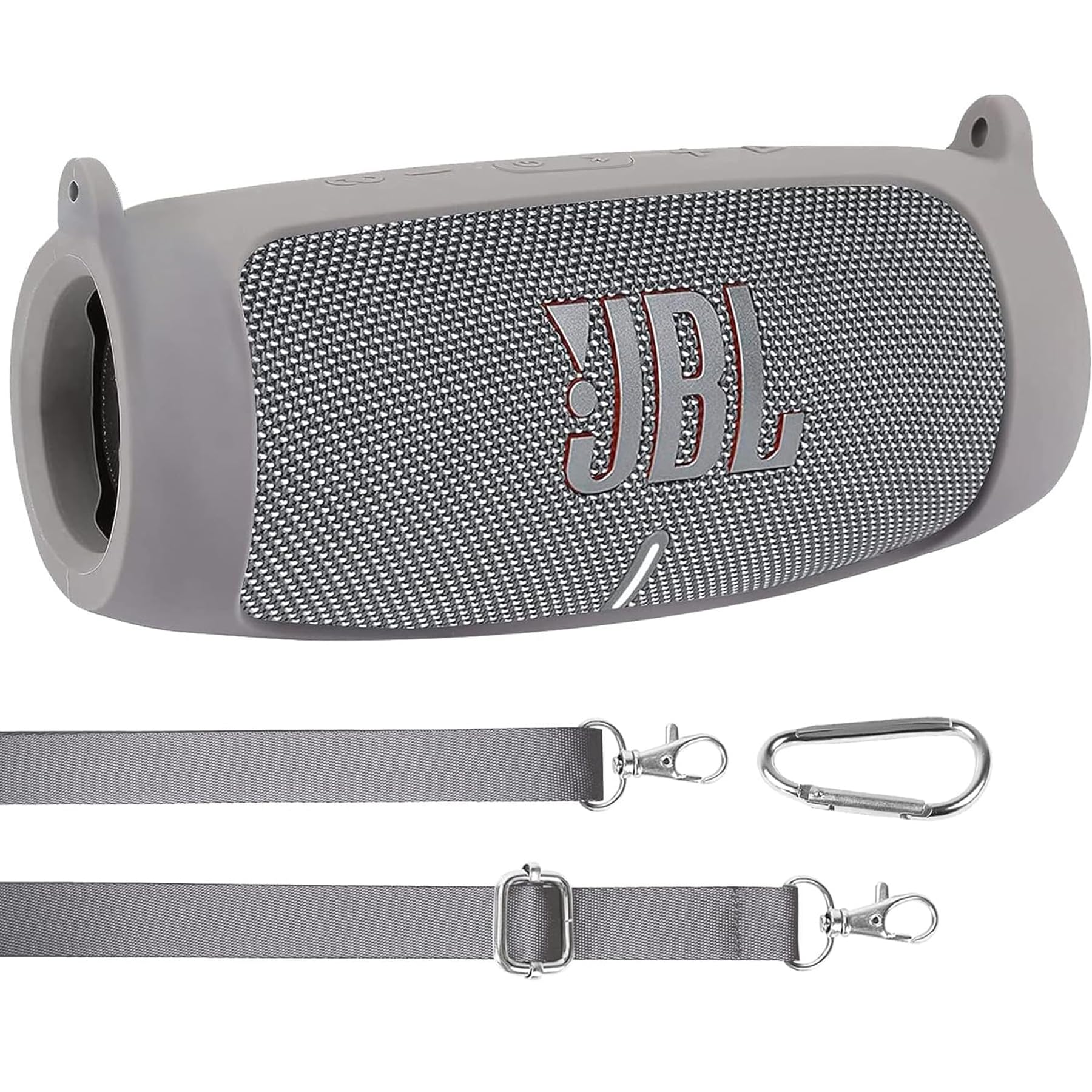 co2CREA for JBL Charge 5 Waterproof Bluetooth Speaker Silicone Cover Case, Portable Silicone Travel Case with Carabiner, Protective Skin Case (Grey