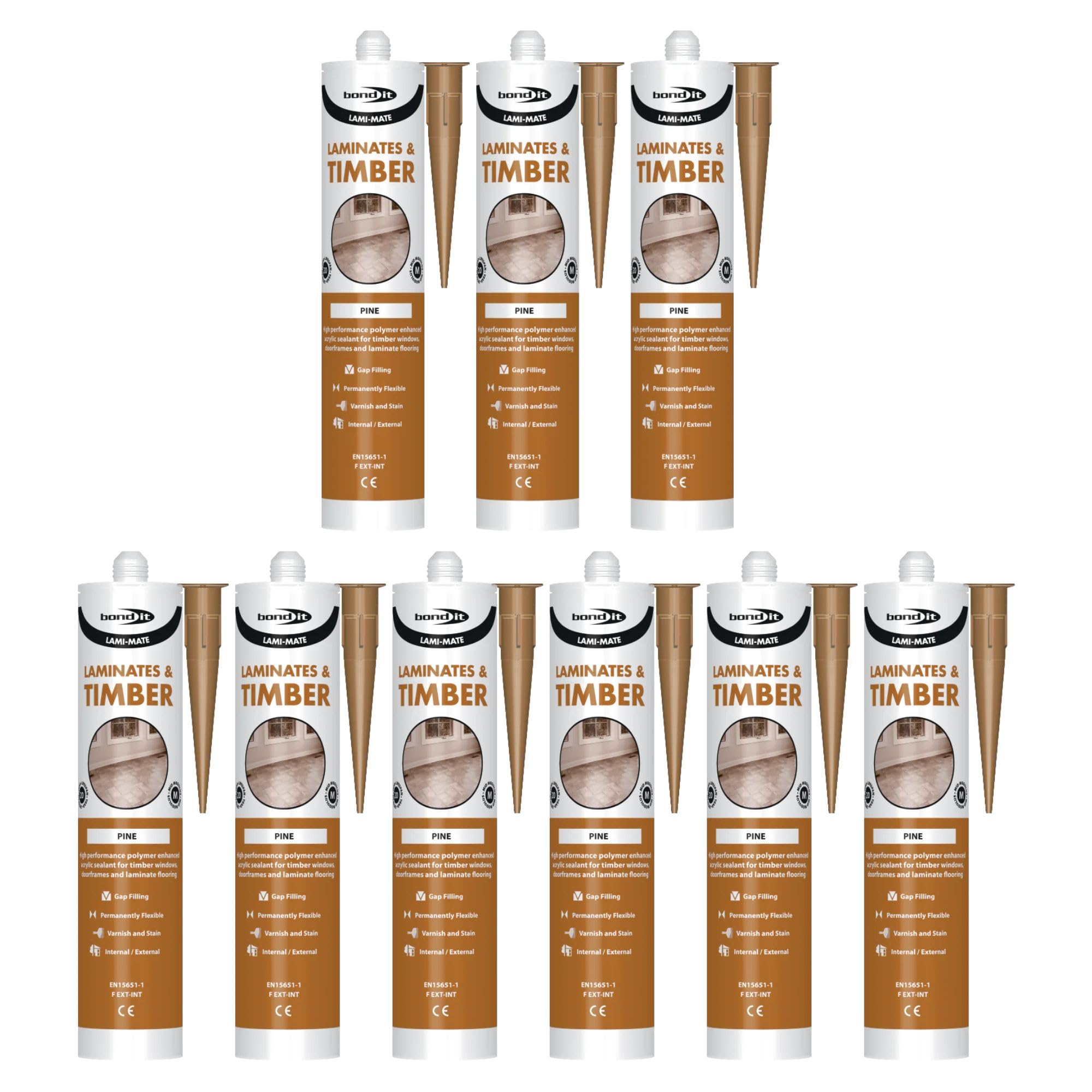 Bond It LAMI-MATE Flexible Sealant & Gap-Filler – 9x Pine, 285ml | Premium Sealant Filler for Timber & Laminate Flooring | Paintable & Stainable – Non-Shrinking – Interior & Exterior Use