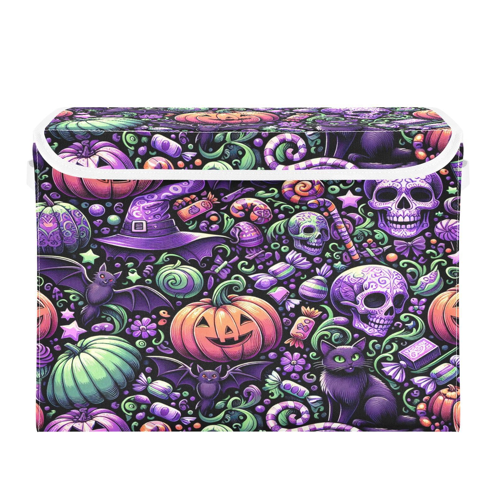 Ttgoth A Halloween Skull Pumpkins Storage Box With Lid Foldable Decorative Fabric Storage Bin With Handles Closet Organiser Dog Toy Basket Baby Basket For Nursery Bedroom Office