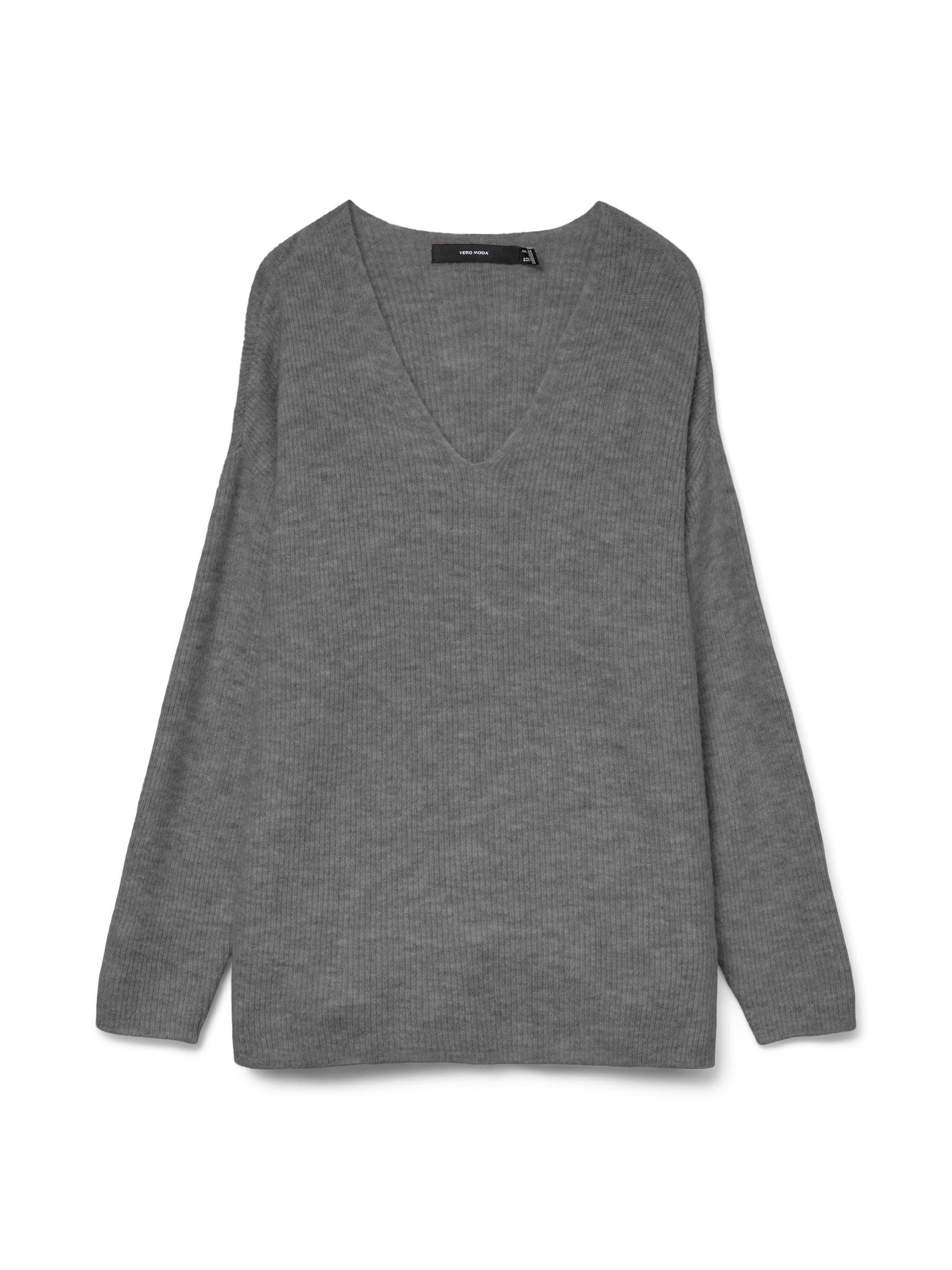 VERO MODA Knit V-Neck Sweater Long Sleeve Knitted Jumper VMCREWLEFILE, Colours:Grey, Size:XL