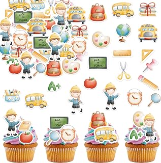 40PCS Edible Back to School Cupcake Toppers Wafer Paper First Day of School Cupcake Toppers Edible Welcome Back to School Cupcake Picks for School Theme Party Supplies