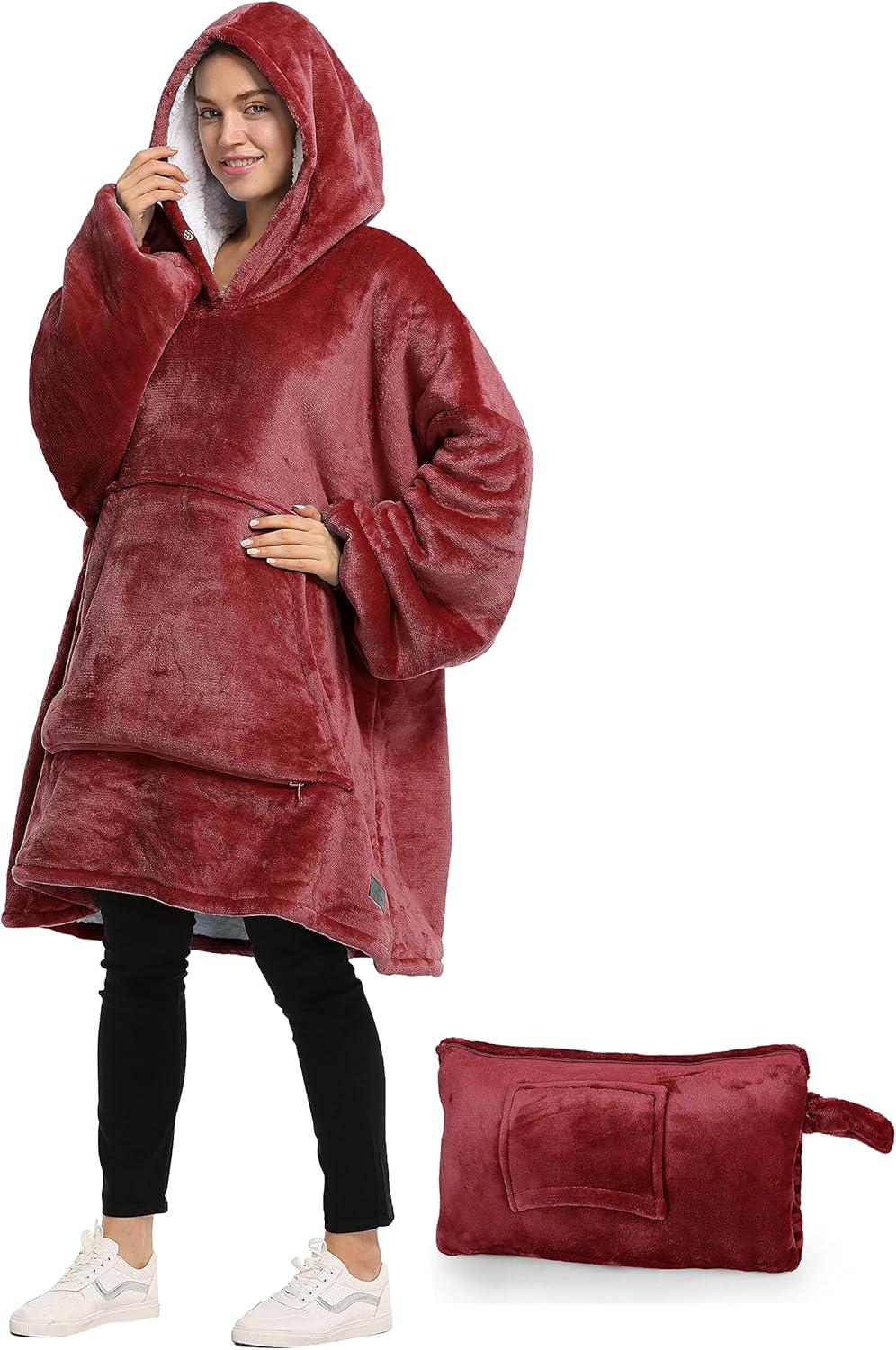 Sudadera con Capucha Manta Usable De Gran Tamaño Extra Cálida Larga Con Bolsillo Gigante - Imagen 6 de 6