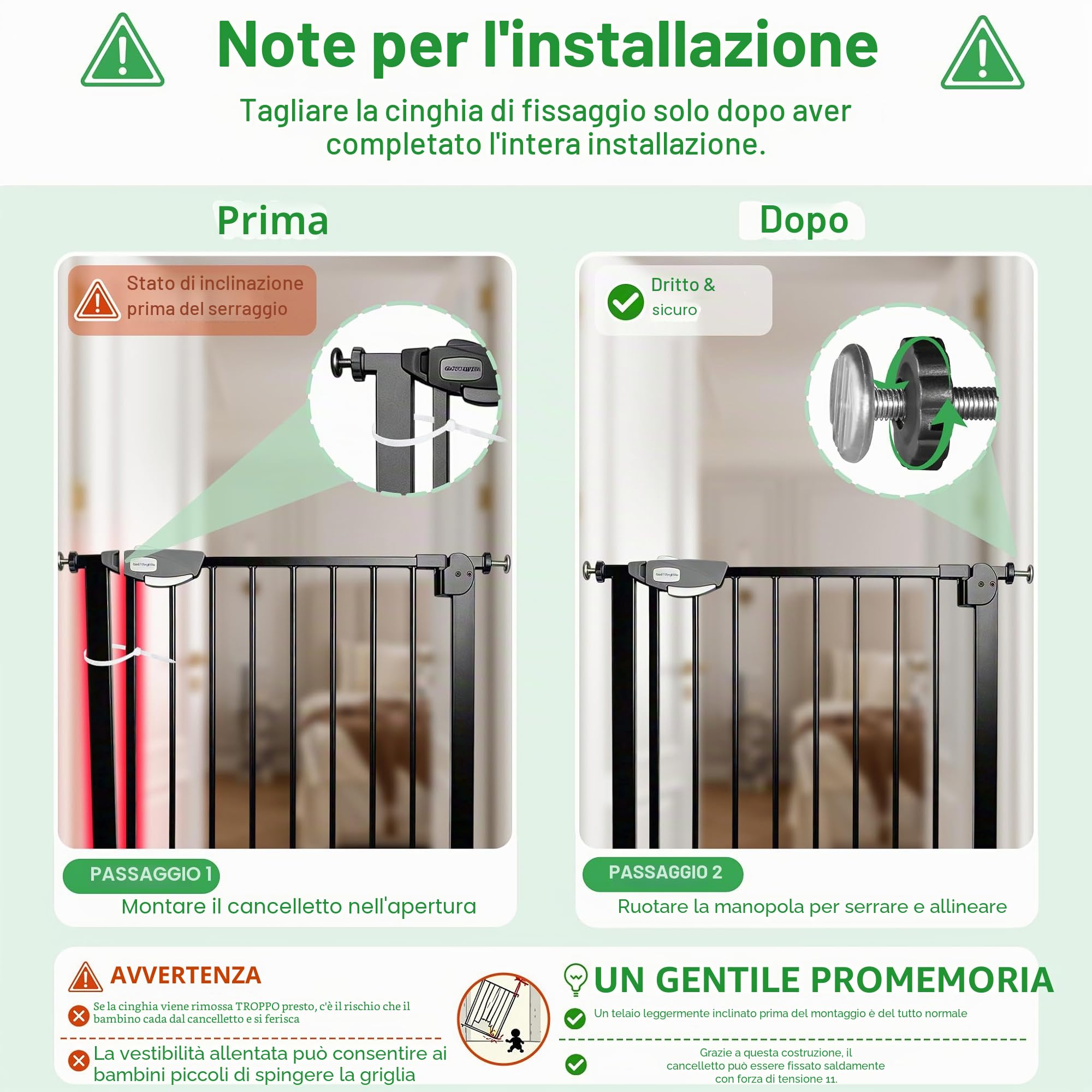 Yuenfong - Cancelletto di sicurezza per scale e porte, montaggio senza forature, per scale, sicurezza dei bambini, chiusura automatica, apertura sui 2 lati a 180°, larghezza 95 - 105 cm, nero