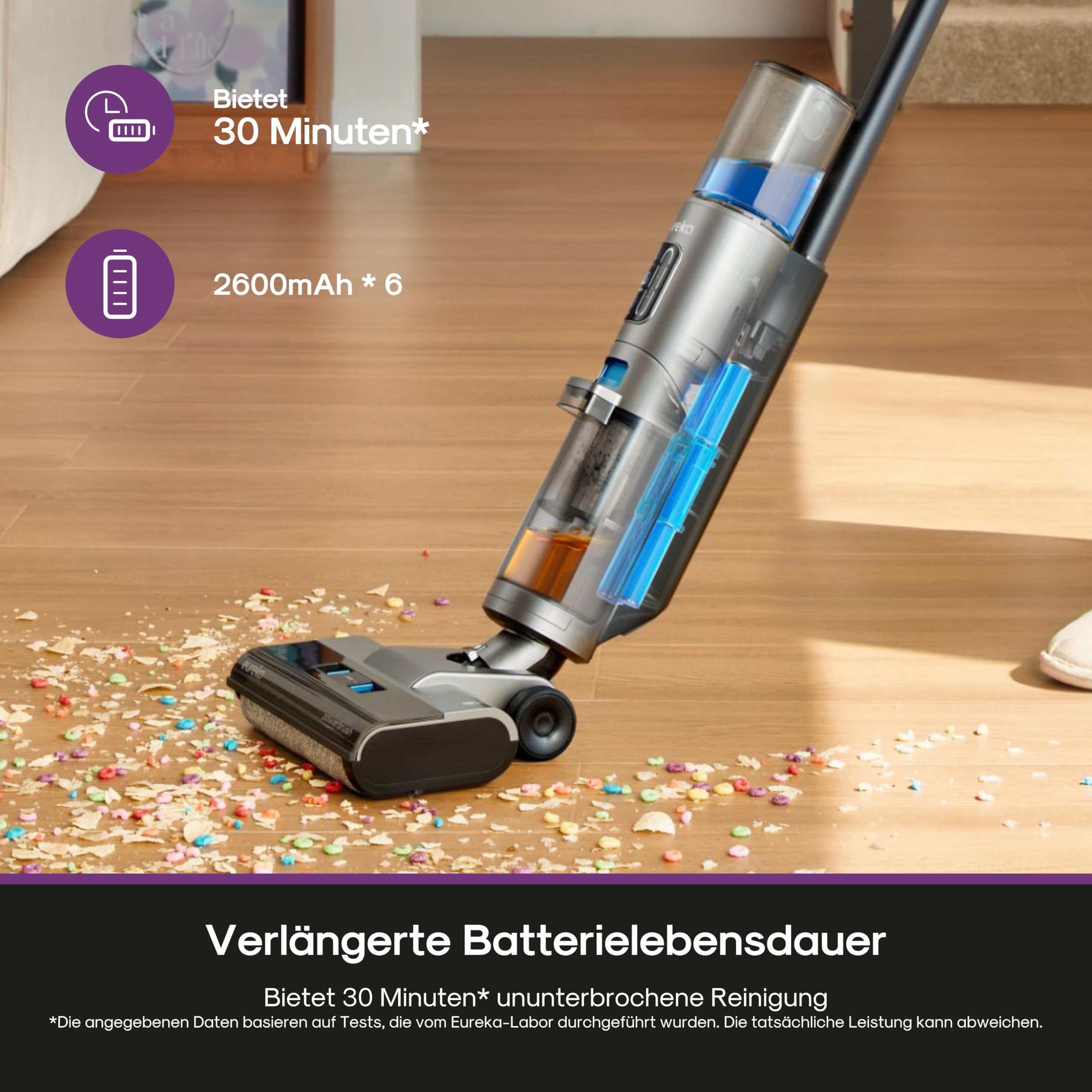 Eureka Rapidwash NEW430 Kabelloser Nass Trockensauger Polsterreiniger, mit Wischfunktion für mehrere Oberflächen, Tierhaare,LED-Display,Selbstreinigungs- und Trockenfunktion, Sprachnavigation