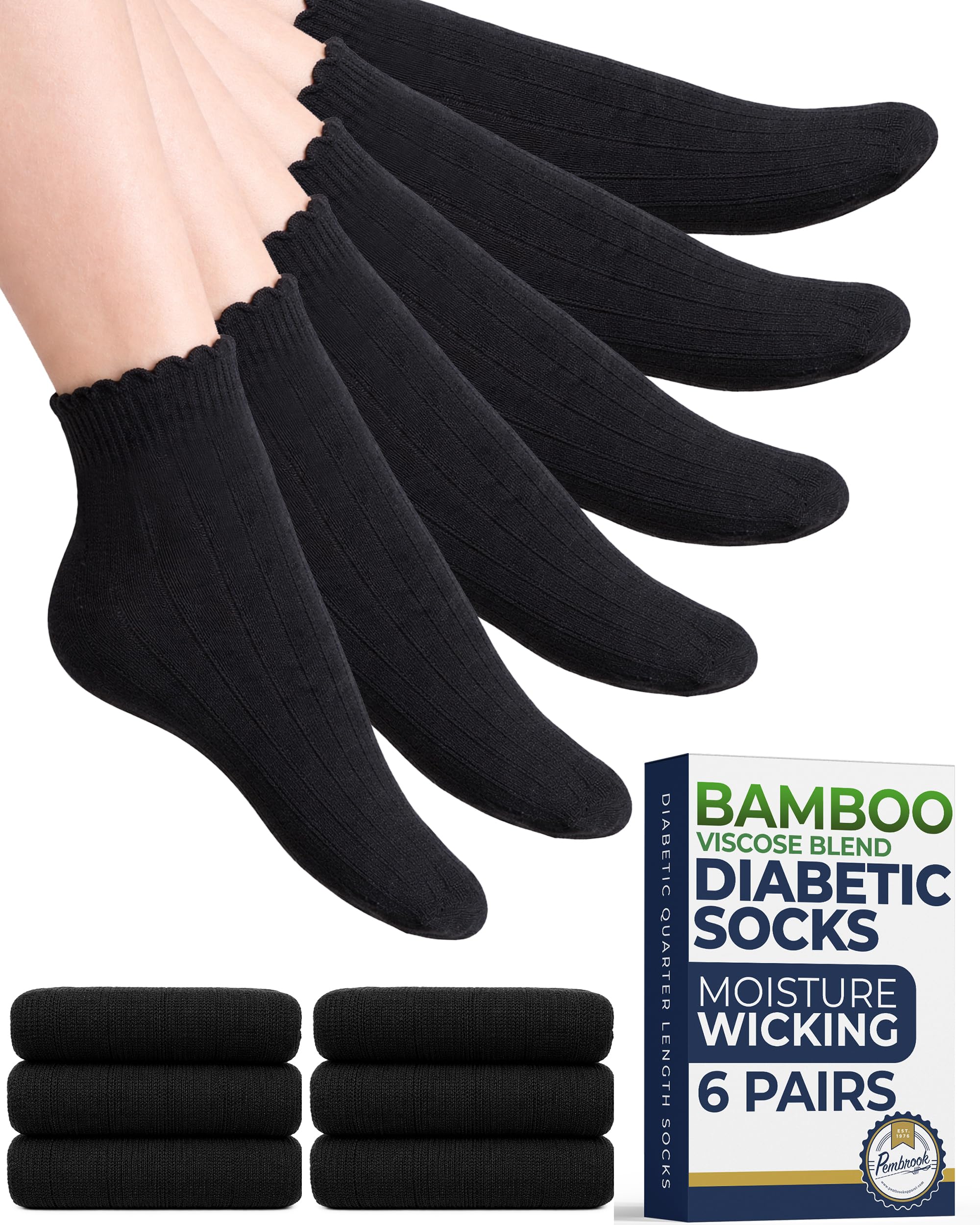 Pembrook® Frill Knit Bamboo Viscose Diabetic Socks for Women &amp; Men 6 Pairs