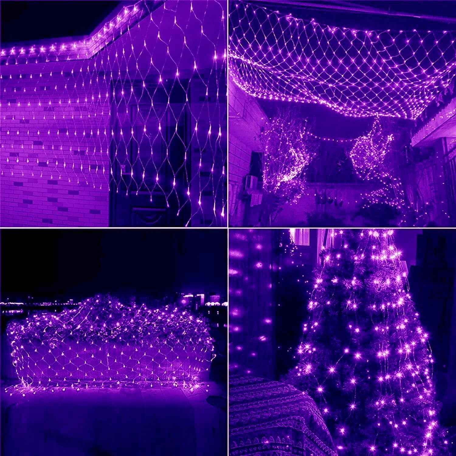 Luces Navideñas De Red For Exterior E Interior, 200 LED, con Enchufe, Malla, Impermeables, Temporizador Remoto 8 Modos(Purple,6m x 4m 700led)