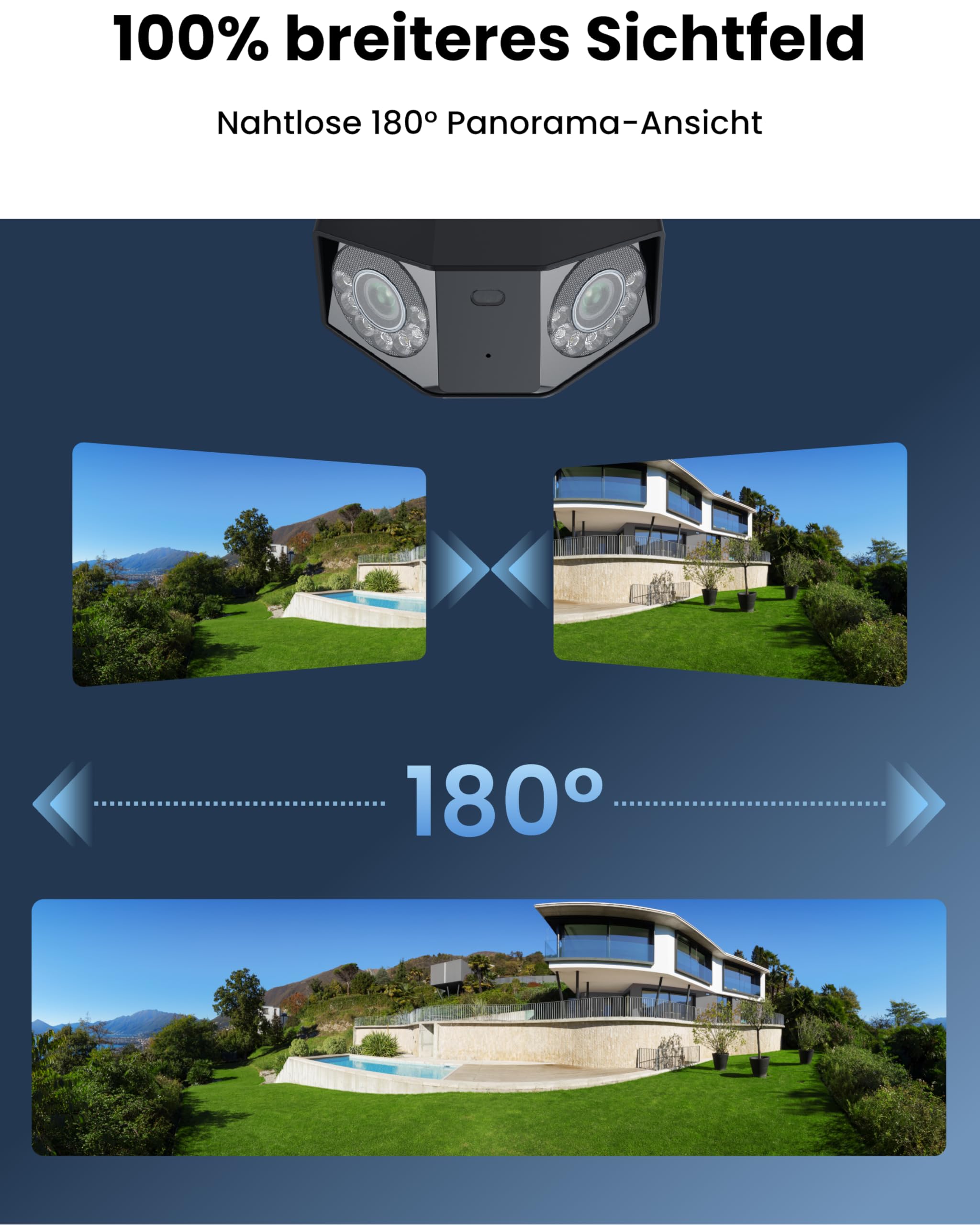 Reolink 16MP Wi-Fi 6 Überwachungskamera Aussen WLAN mit 180° Panoramablick | Bewegungsspur, Dual-Lens WLAN Kamera Outdoor, 30m Farbnachtsicht, 24/7 Aufzeichnung, Person/Auto/Tiererkennung, Duo 3 WiFi