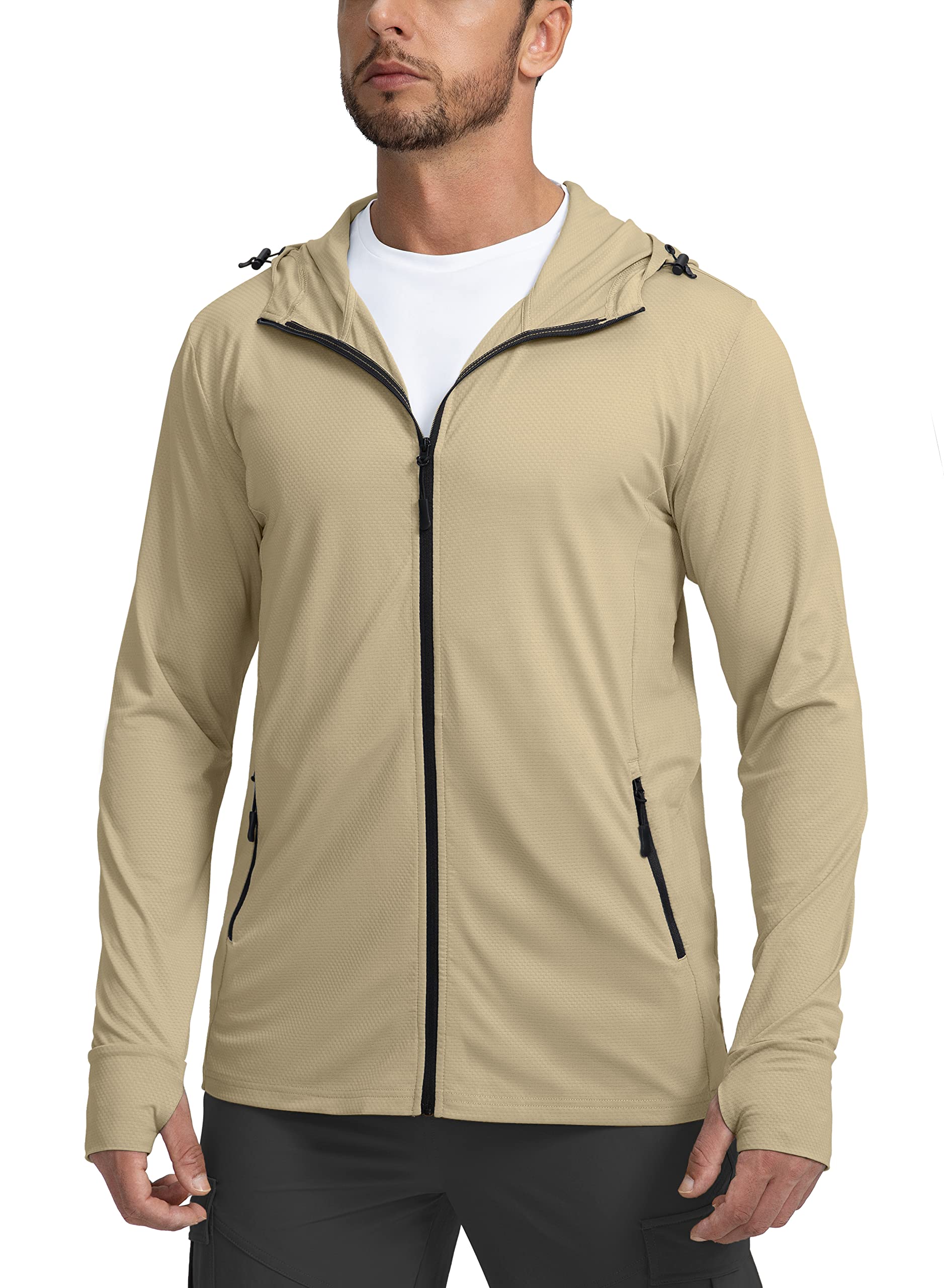 Men's UPF 50+ Light Jacket | Full Zip, Sun Protection Hoodie, Long Sleeve Sun Shirts, for Men, Hiking, Fishing, Zip Pockets
