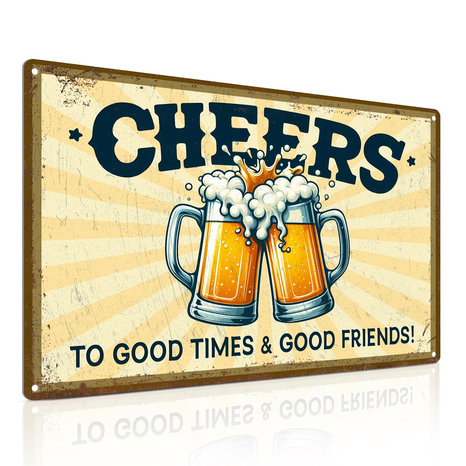 Vintage Metal Tin Sign Bar Decor Pub Cheers 8x12 Inch For Man Cave Wall Decor - Cheers To Good Time & Good Friends Custom Private Property Signs Outdoor