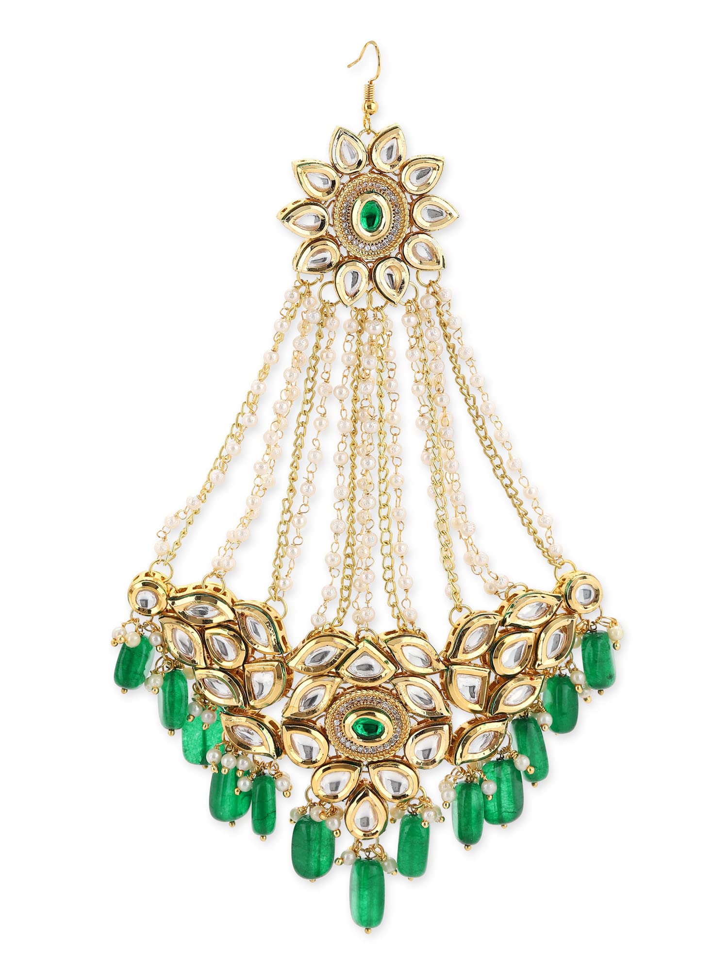 Ruby Raang Women's Mixed Metal Artificial Kundan Maang Tikkas - Traditional Jewellery Set for Women (Gold)