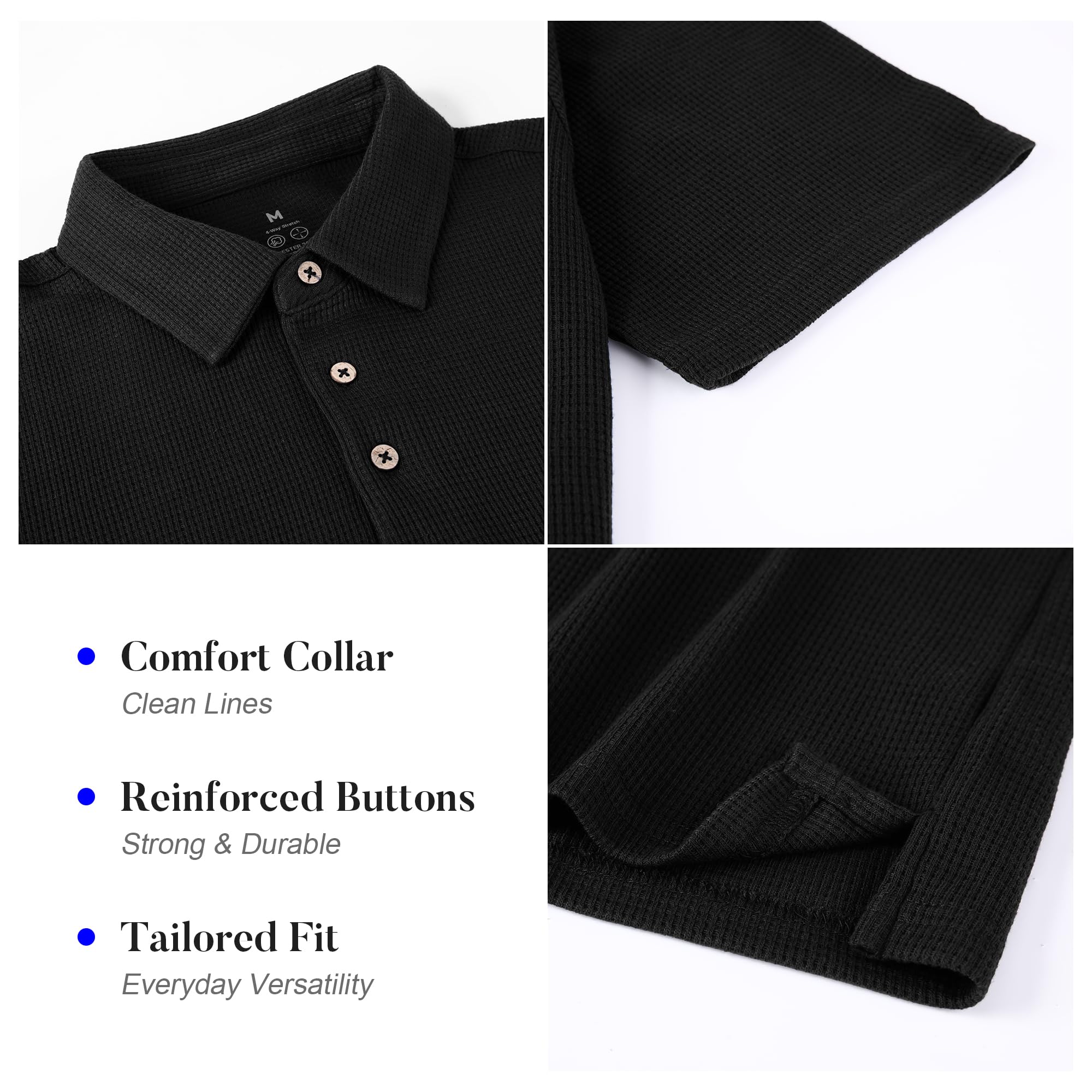 WARHORSEE Golf Polo Shirts for Men Short Sleeve Wrinkle Free 4 Way Stretch Moisture Wicking Performance Collared Tshirts,Z Black,M