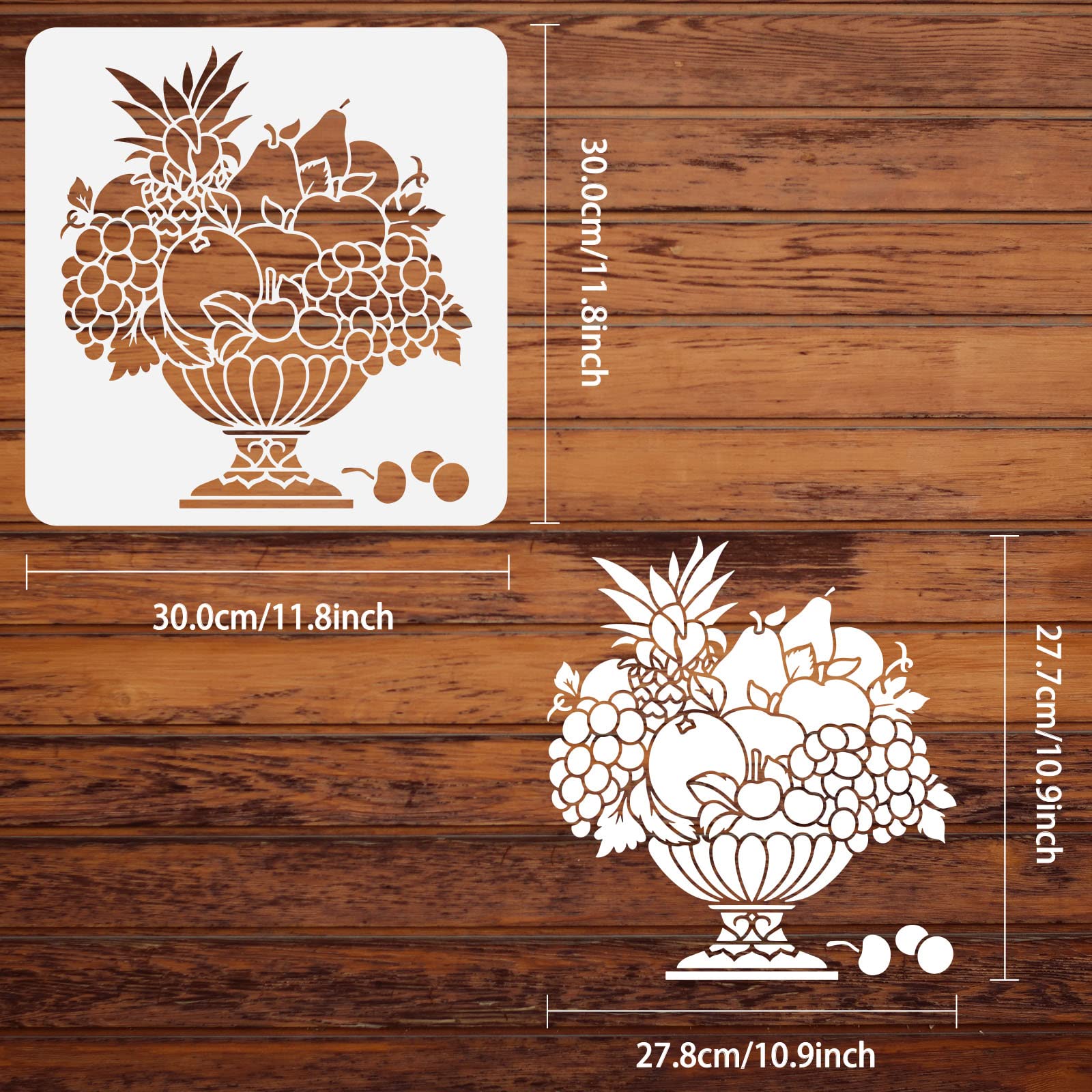 FINGERINSPIRE 9 Plantillas De Frutas De 20x20cm De Plástico Piña Limón Manzana Sandía Melocotón Pera Cereza Fresa Uva Plantillas Para Pintar En Madera, Piso, Pared Y Azulejos