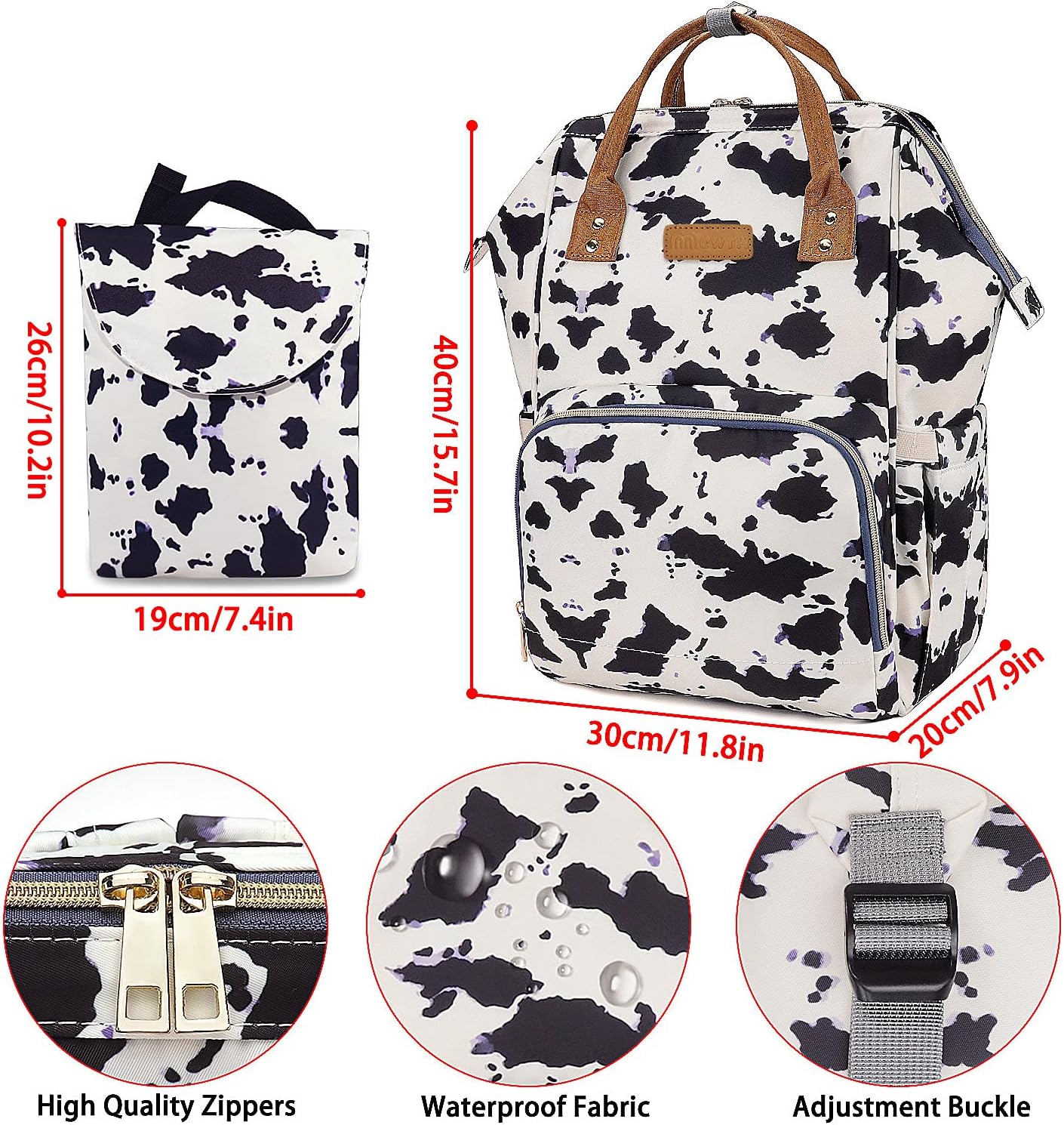 MCWTH Cow Print Diaper Bag Backpack Set for Baby Girls Mom, Large Capacity Multi-Function Nappy Bags Organizer
