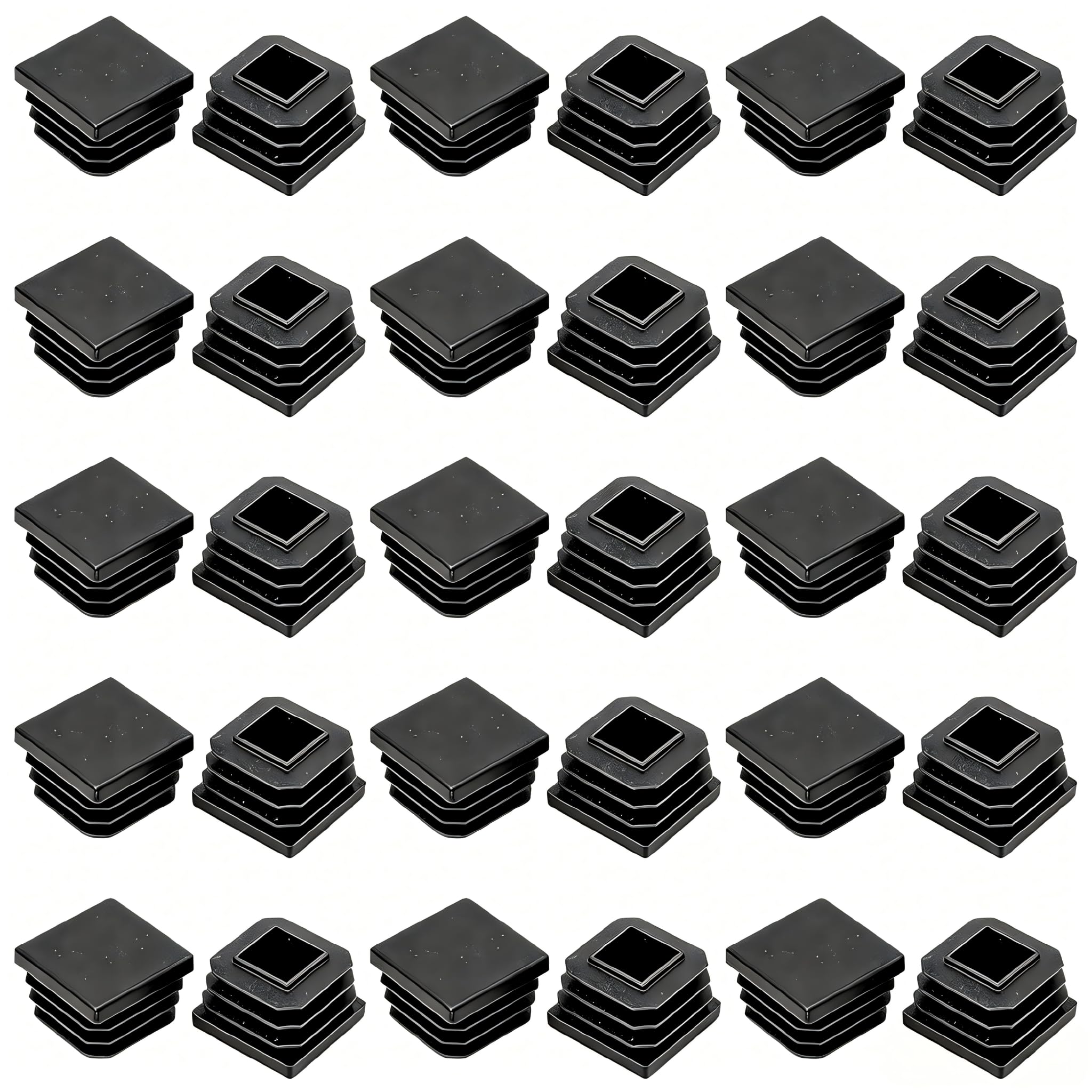ANBOO 30Pcs 25mm x 25mm Black Plastic Square Tube End Caps, Inner Plugs for Square Tubing, Furniture Foot Covers for Chairs Desks Tables Legs, Post Caps for Metal Pipe