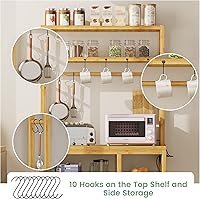 Vista 5 de Estante para panaderos con tomas de corriente, soporte para microondas de 8 niveles, estante de almacenamiento de cocina con 10 ganchos