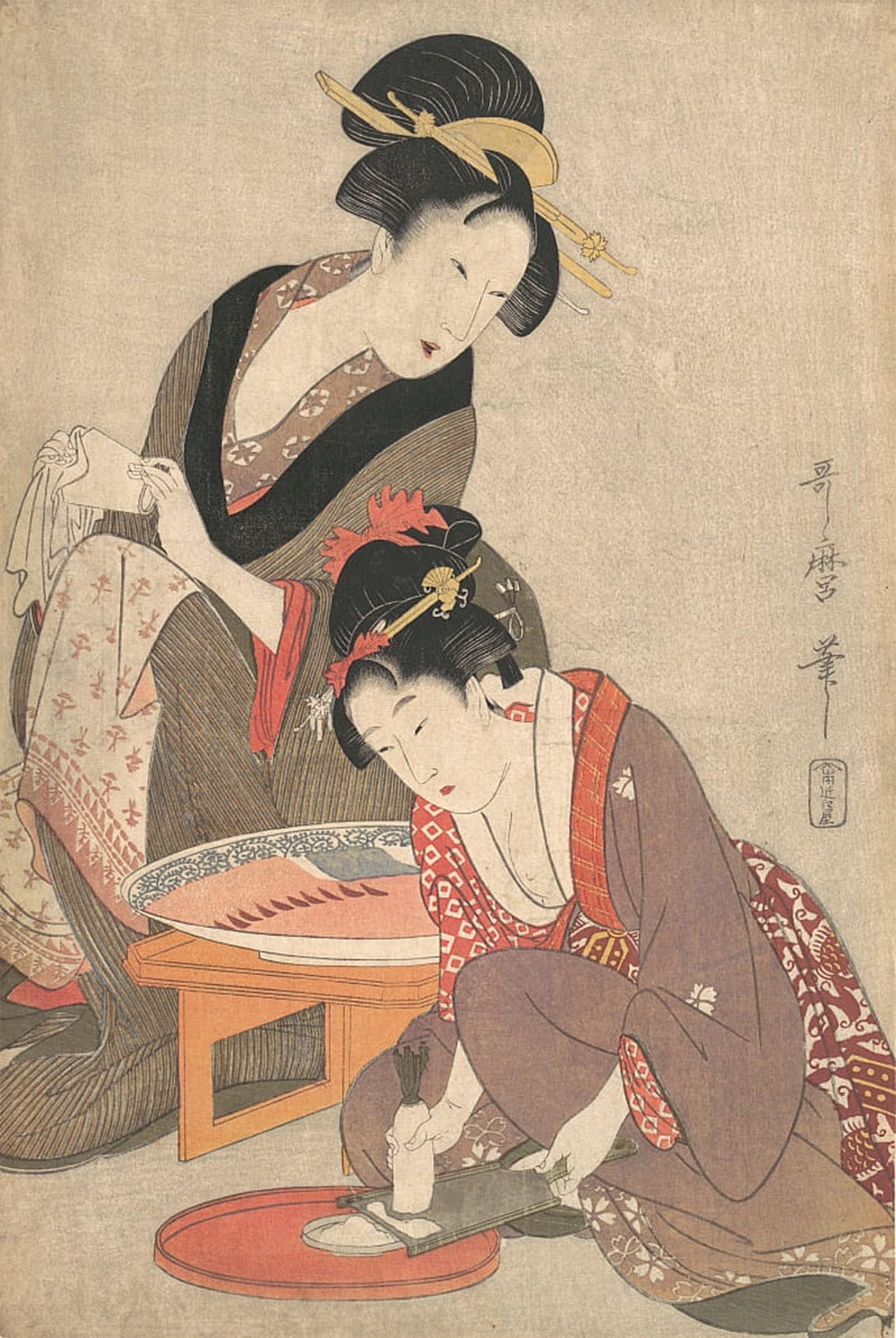 POSTERIIk Famous Animal Posters Vintage Picture Girl with a Mirror by Kitagawa Utamaro Modern Wall Decor for Home Decor 60x90cm