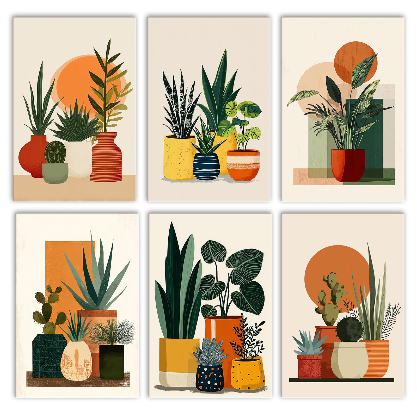 Walarky Potted Plants Drawing Paint by Number Adults Set of 6 Sunset Minimalist Style Digital Oil Painting Frameless